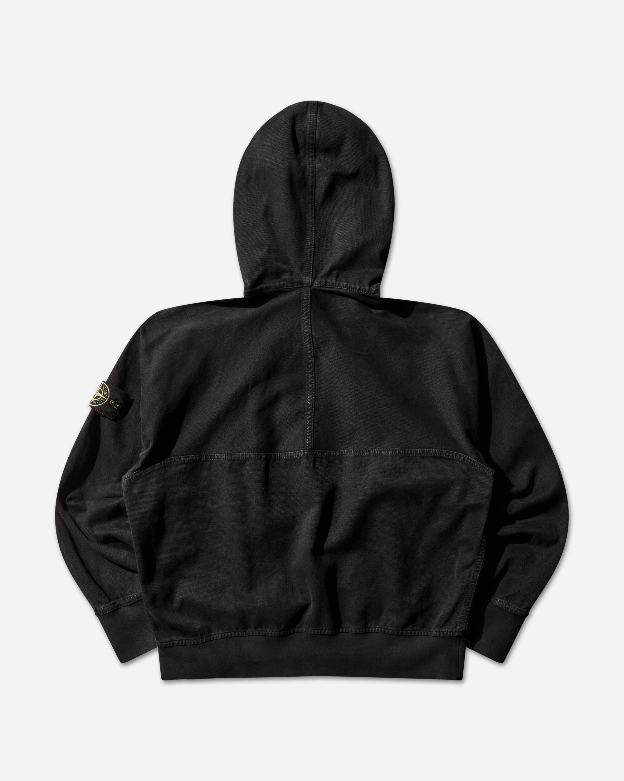 Stone Island Men's Organic Panama Cotton 'OLD' Effect Zip Jacket Black, view 2