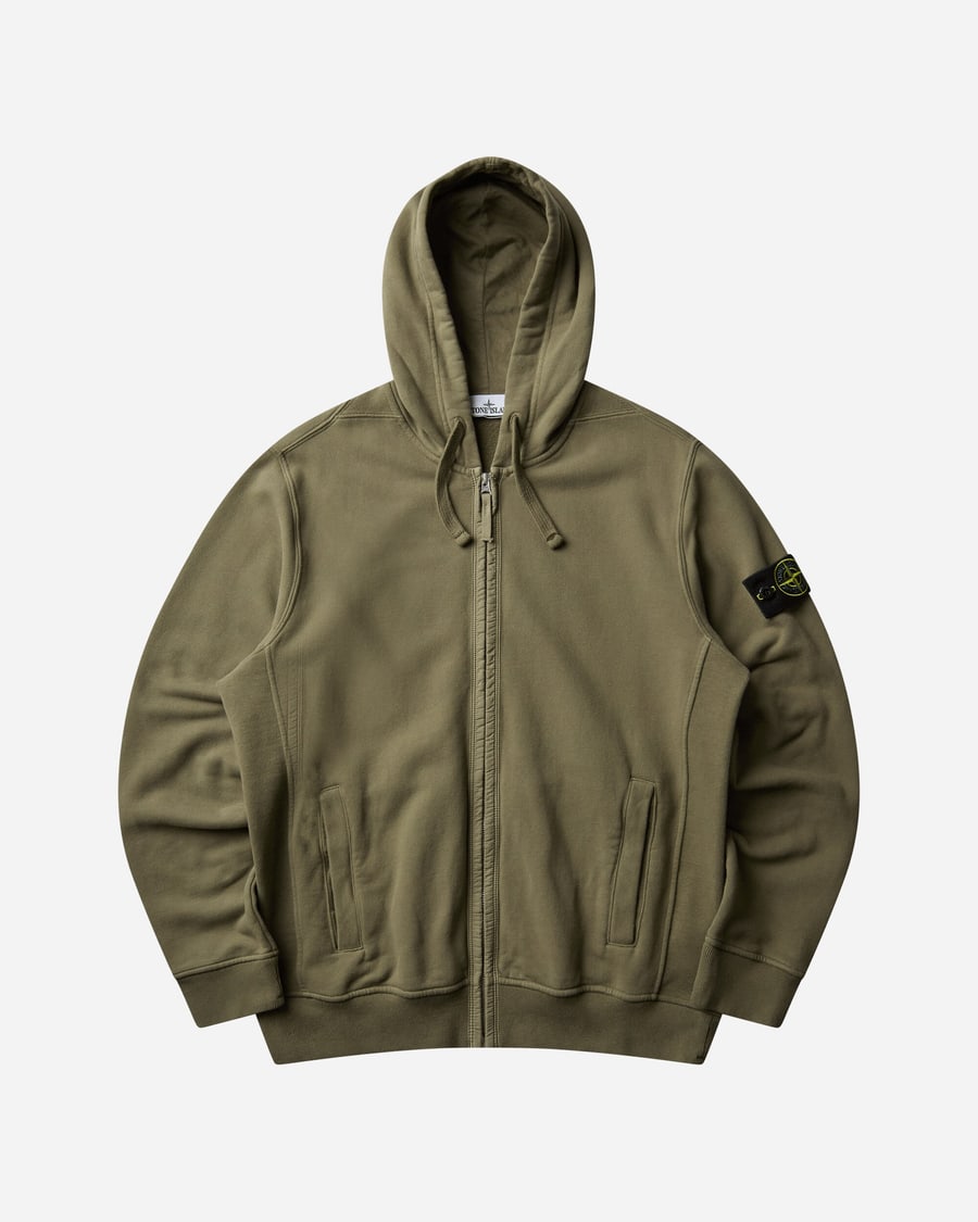 Stone Island Men's Organic Cotton Fleece Zip Hoodie Military Green
