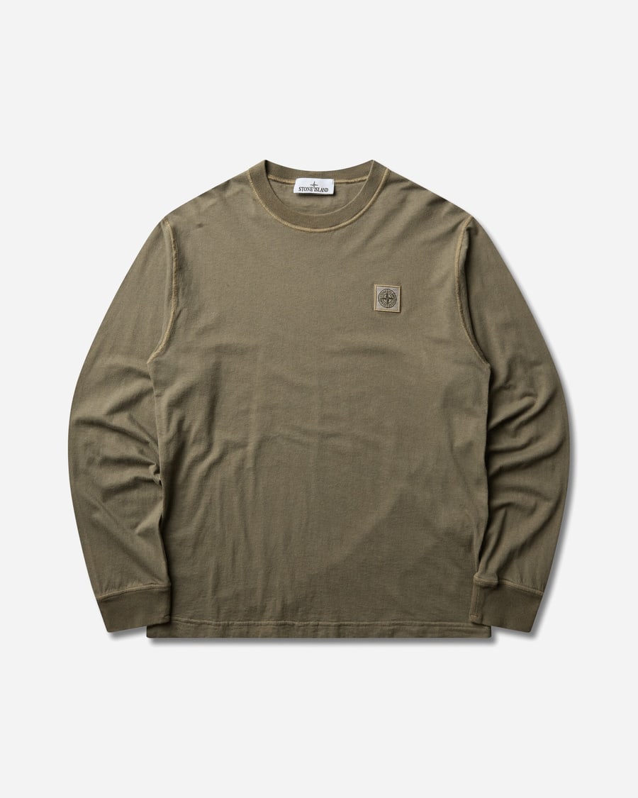 Stone Island Men's Organic Cotton Jersey 'FISSATO' Effect Longsleeve T-Shirt Military Green