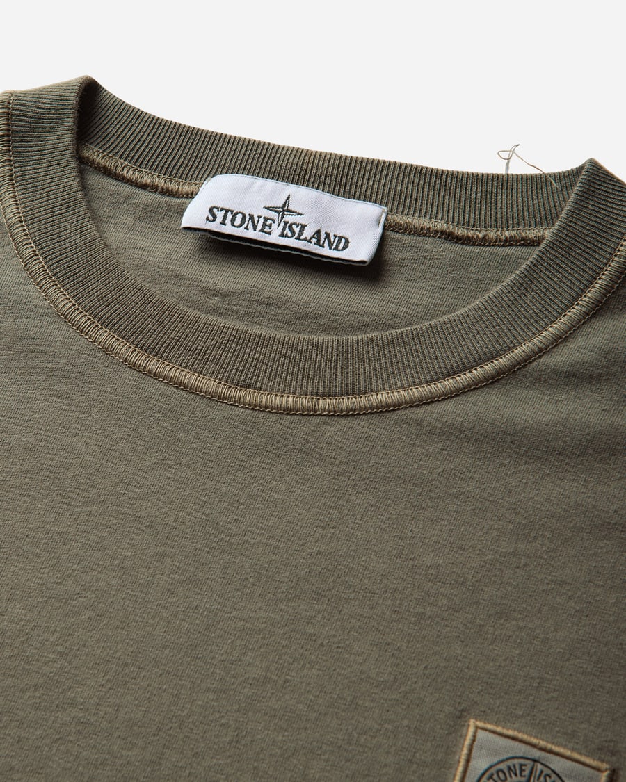 Stone Island Men's Organic Cotton Jersey 'FISSATO' Effect Longsleeve T-Shirt Military Green, view 4