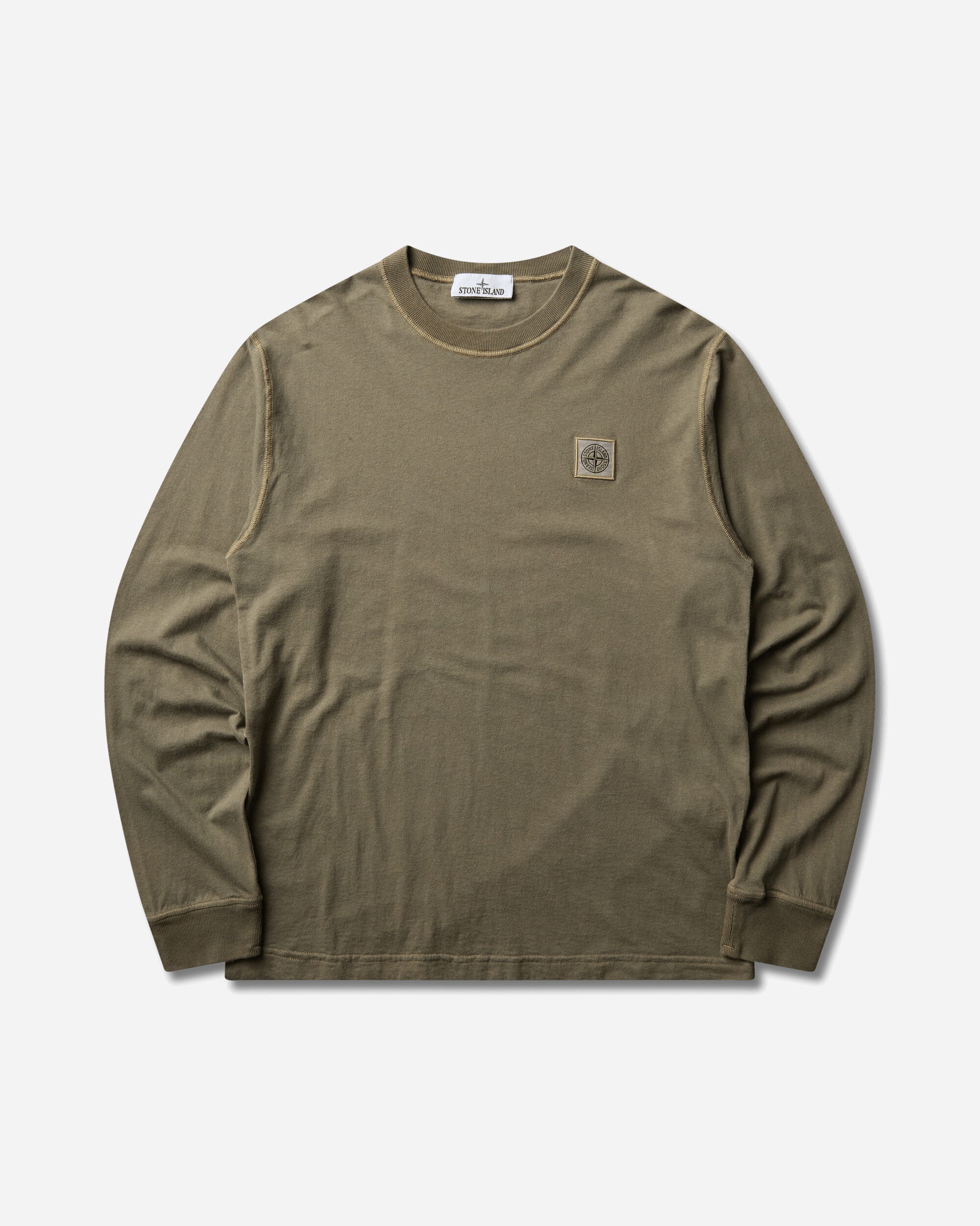 Stone Island Men's Organic Cotton Jersey 'FISSATO' Effect Longsleeve T-Shirt Military Green