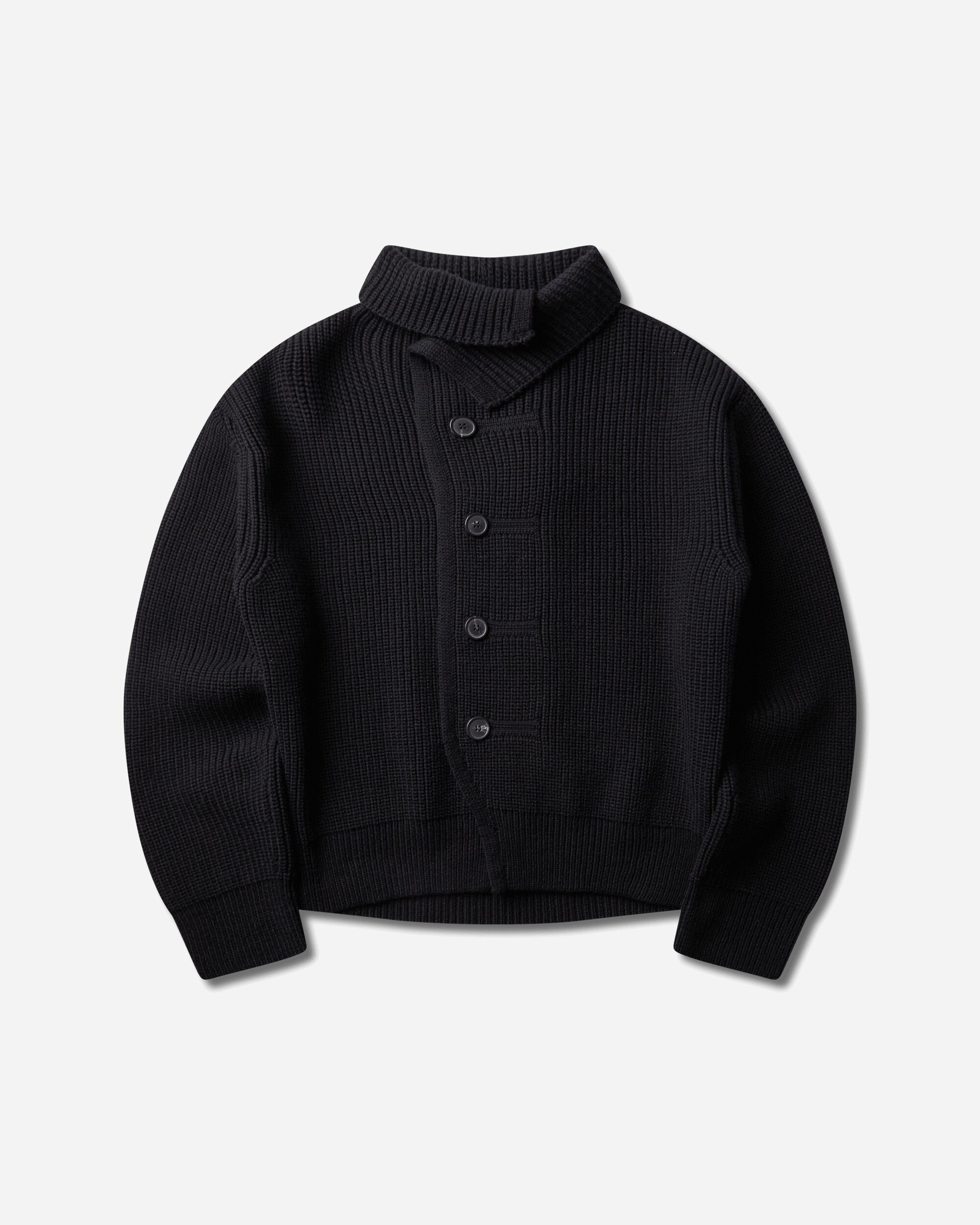 Dries Van Noten Men's Asymmetric Funnel Neck Cardigan Black