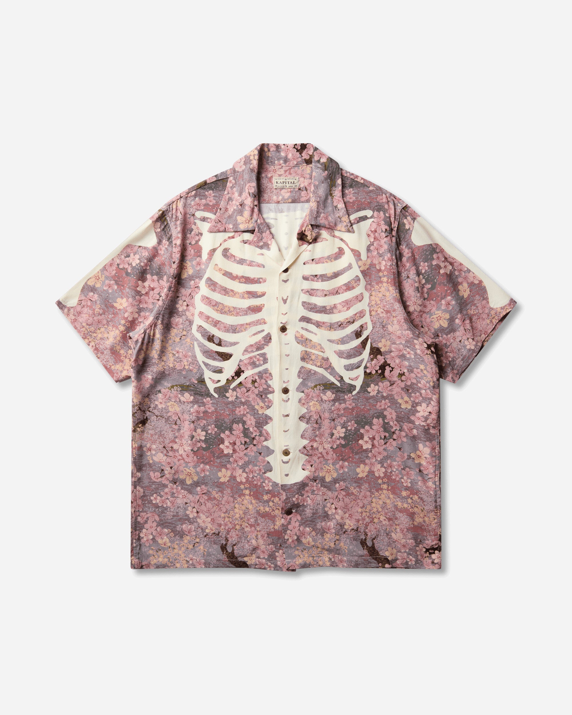 KAPITAL Men's Rayon Sakura-Bone Aloha Shirt Gray