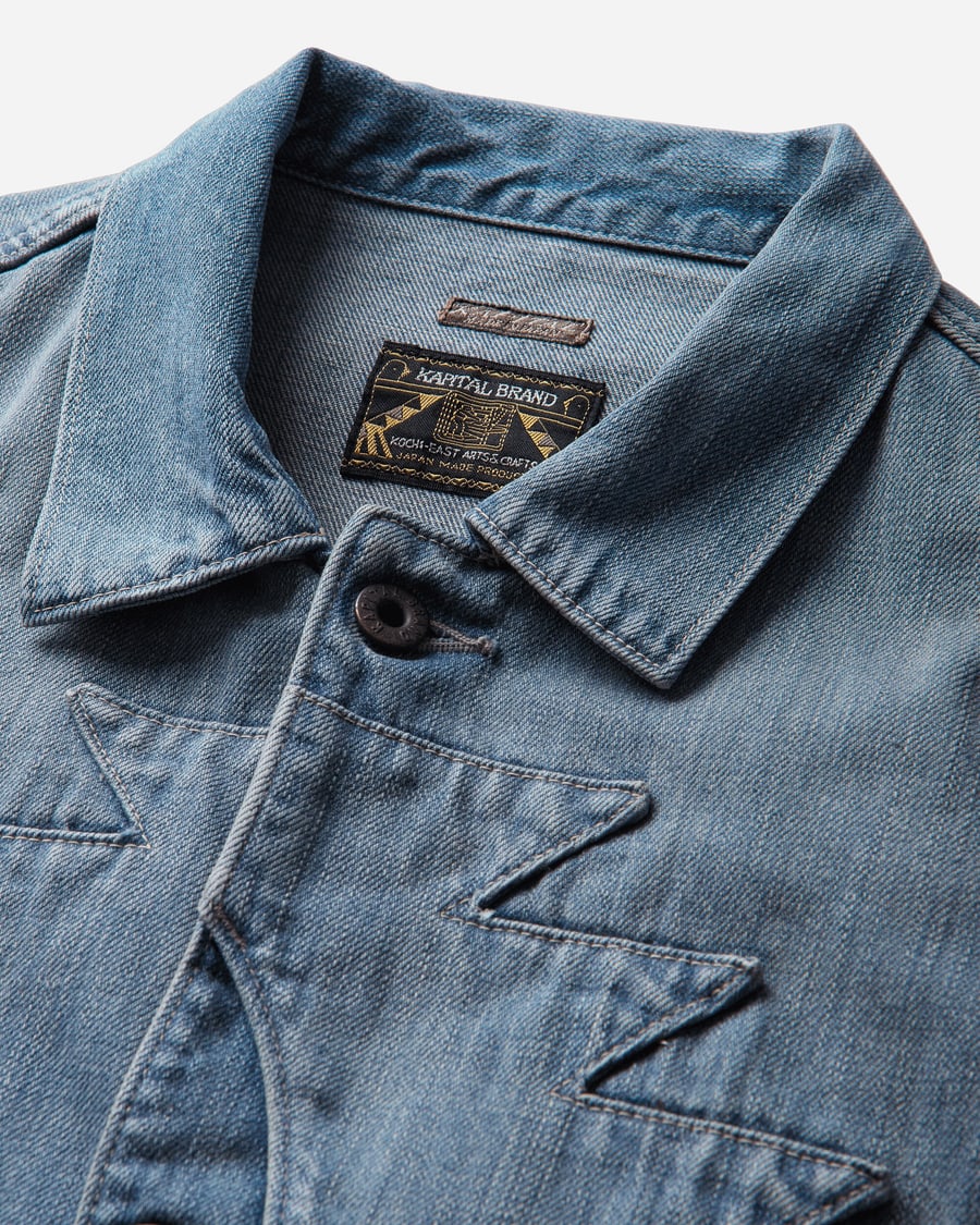 KAPITAL Men's 12oz Denim Santo Domingo Thunderbird Jacket (Processed) Washed Indigo, view 4