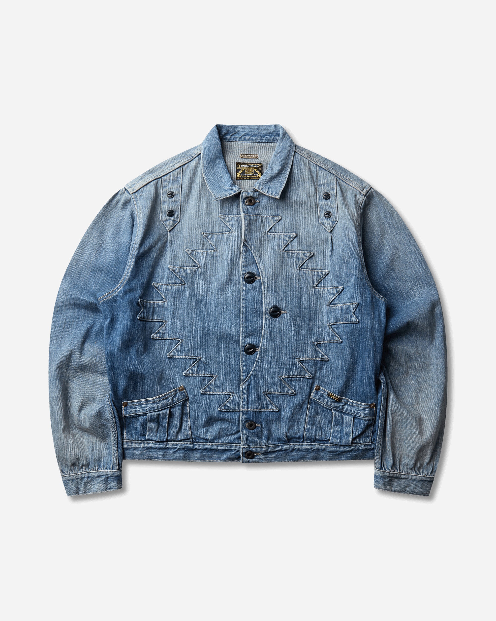 KAPITAL Men's 12oz Denim Santo Domingo Thunderbird Jacket (Processed) Washed Indigo