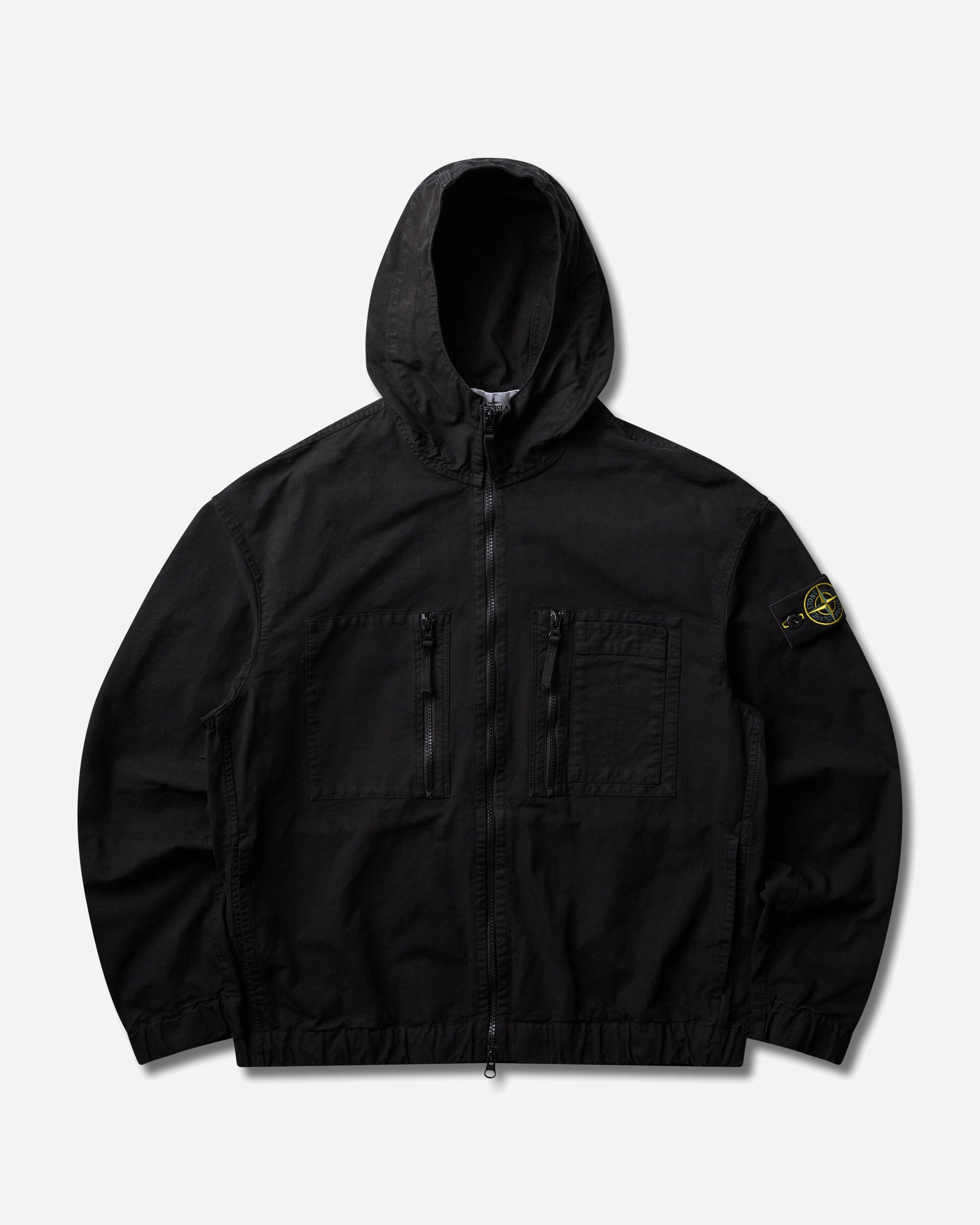 Stone Island Men's Organic Cotton Ripstop Hooded Overshirt Black
