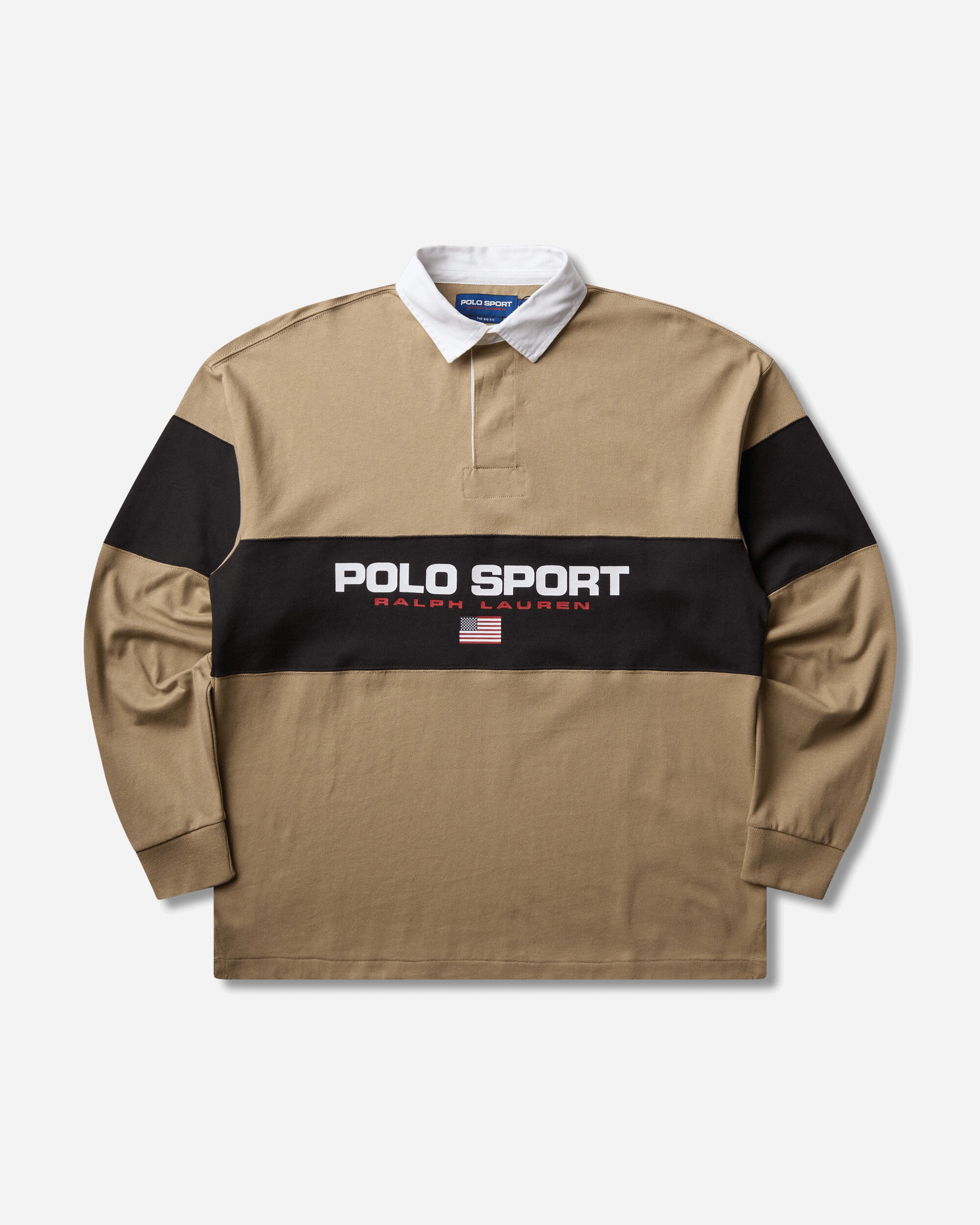 Polo Ralph Lauren Men's Big Fit Polo Sport Rugby Shirt Khaki / Black Boot