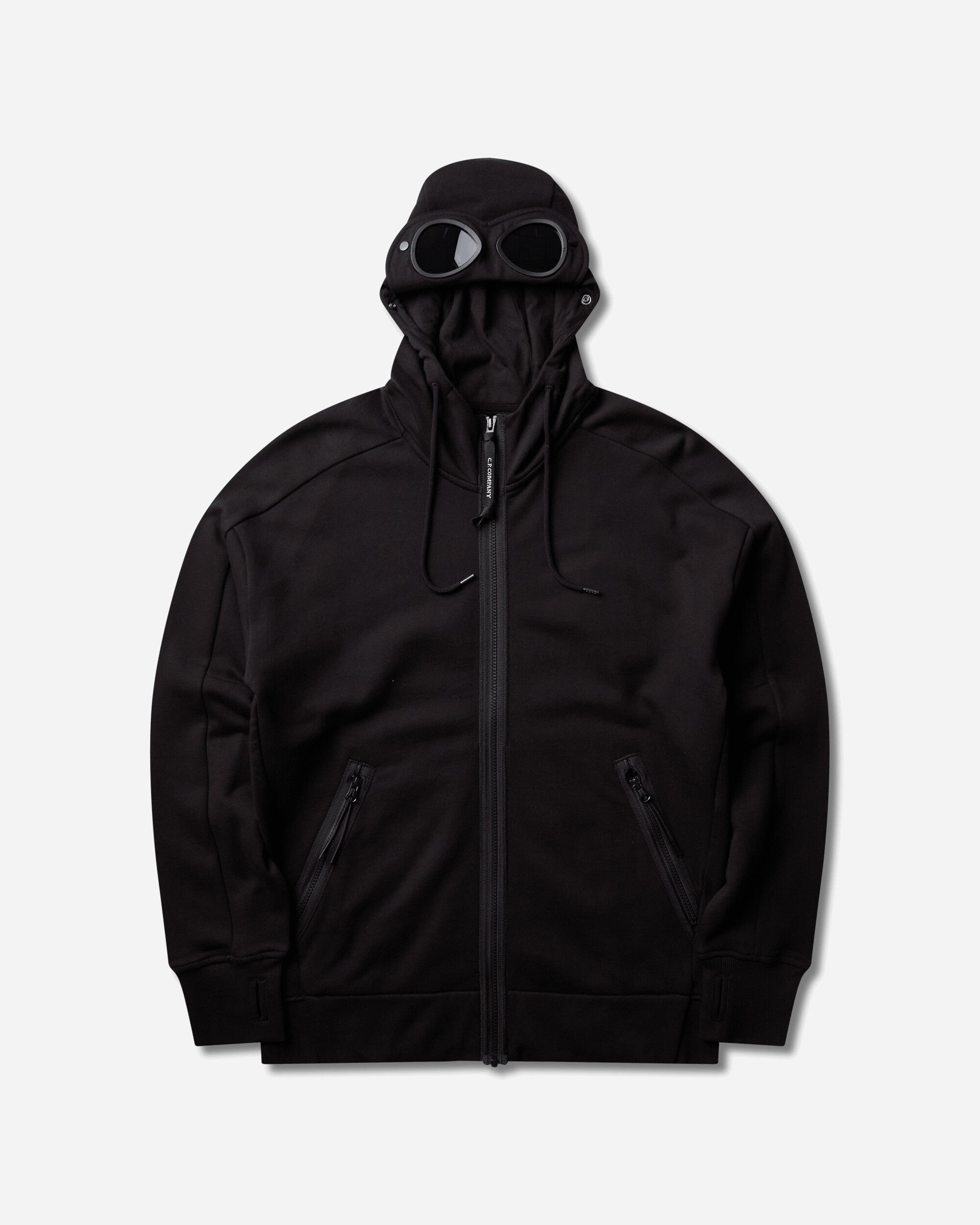 C.P. Company Men's Diagonal Raised Fleece Goggle Zipped Hoodie Black