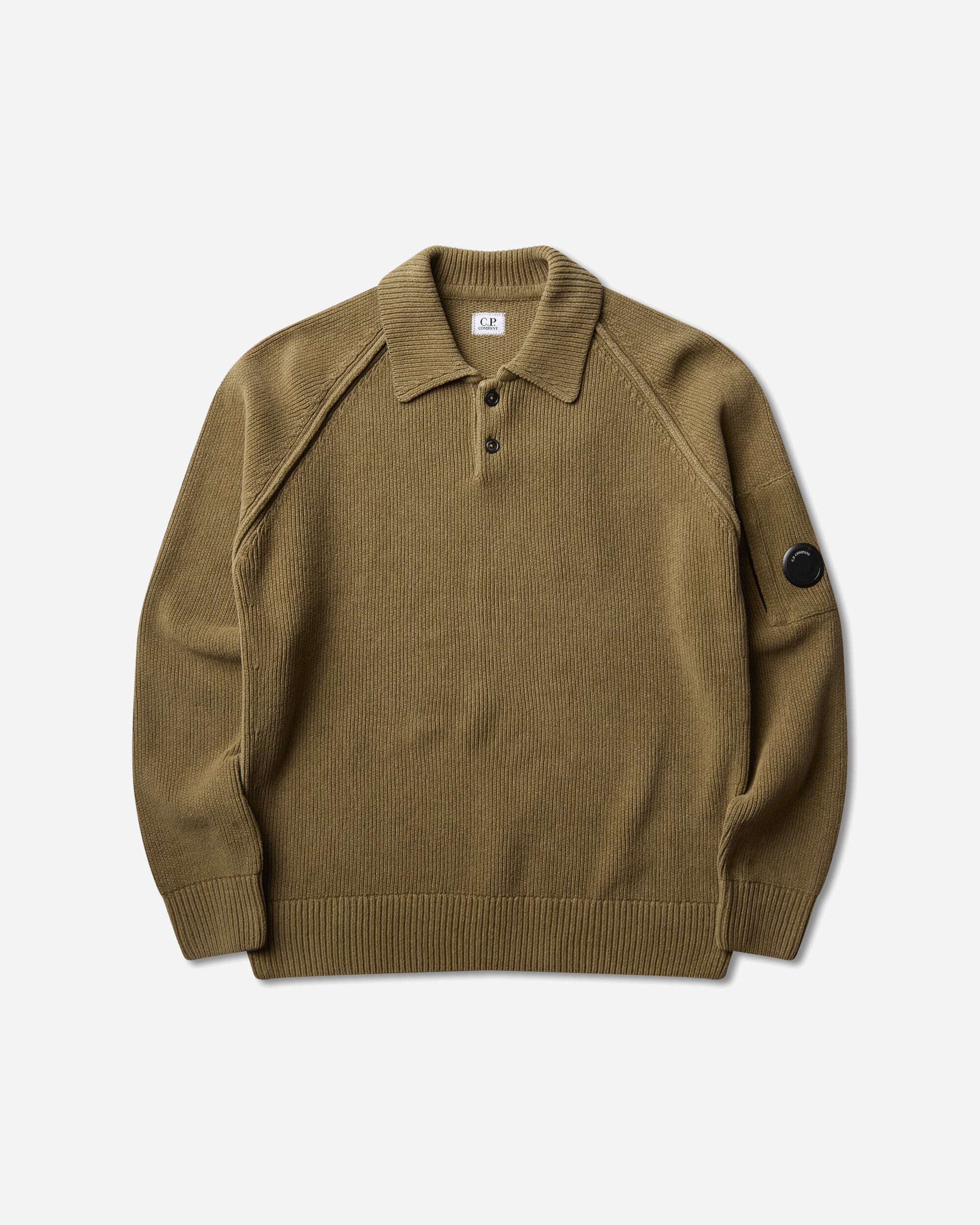 C.P. Company Men's Chenille Cotton Polo Knit Sweater Ermine