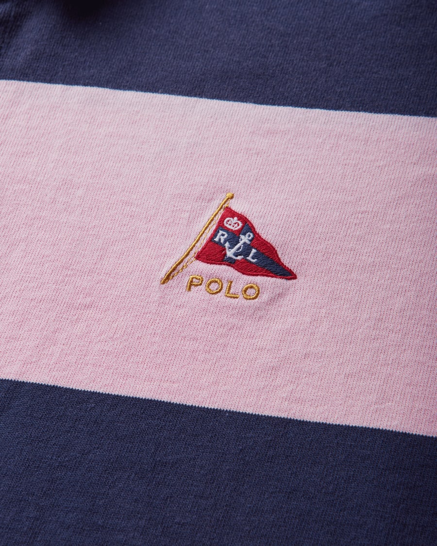 Polo Ralph Lauren Men's Big Fit Striped Jersey Rugby Shirt Newport Navy / Pink, view 3