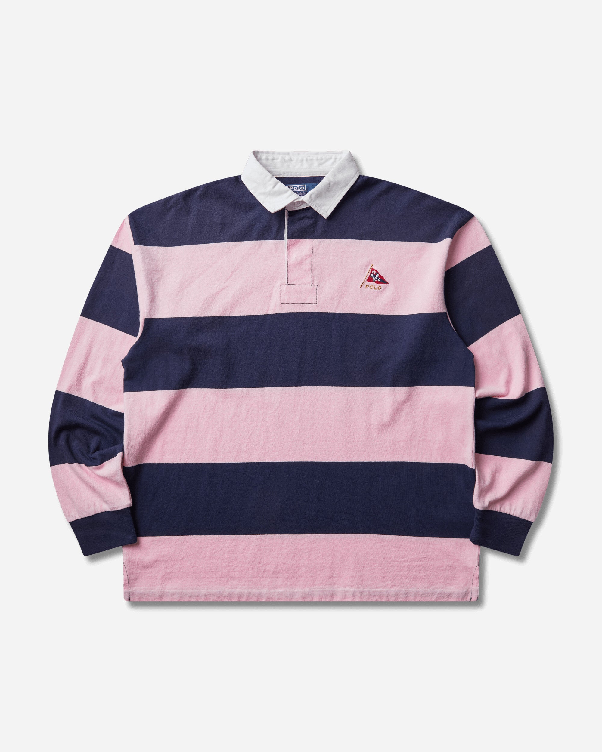 Polo Ralph Lauren Men's Big Fit Striped Jersey Rugby Shirt Newport Navy / Pink