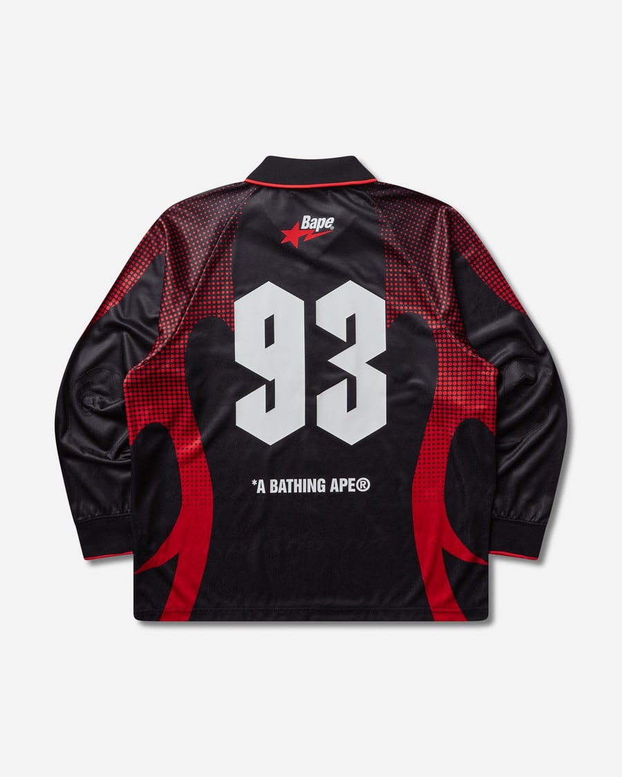 A Bathing Ape Men's Ape Flame Monogram Jacquard Logo Relaxed Fit Football Jersey Black, view 2