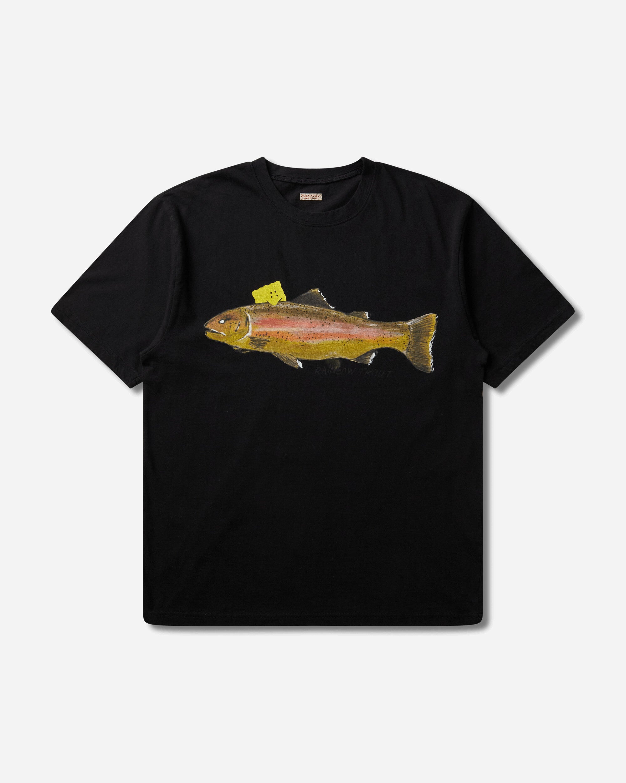 KAPITAL Men's 20/-Jersey Crew T-Shirt (One Trout Peckish Rainbowy) Black