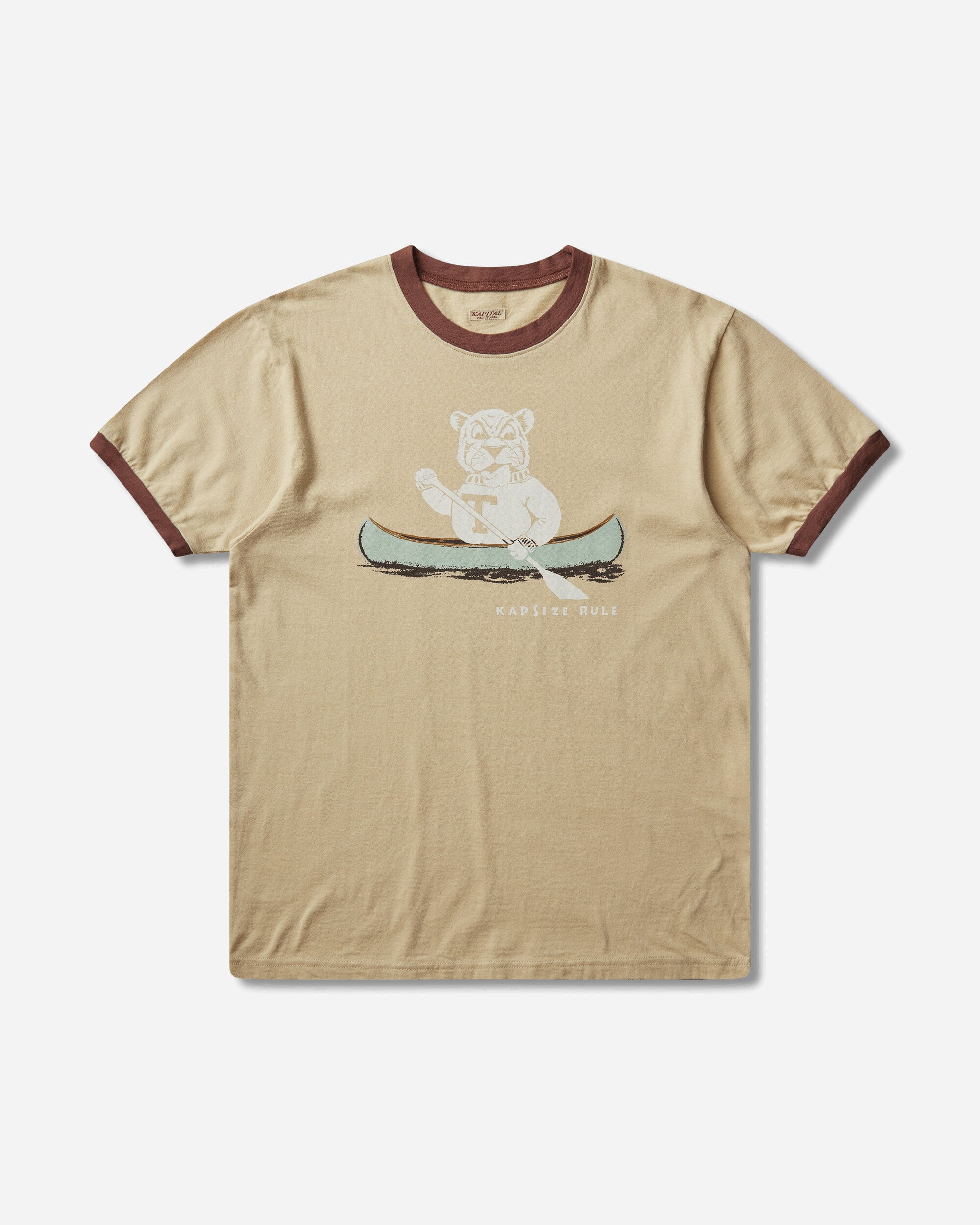 KAPITAL Men's 20/-Jersey Ringer T-Shirt ("T" Tiger) Beige