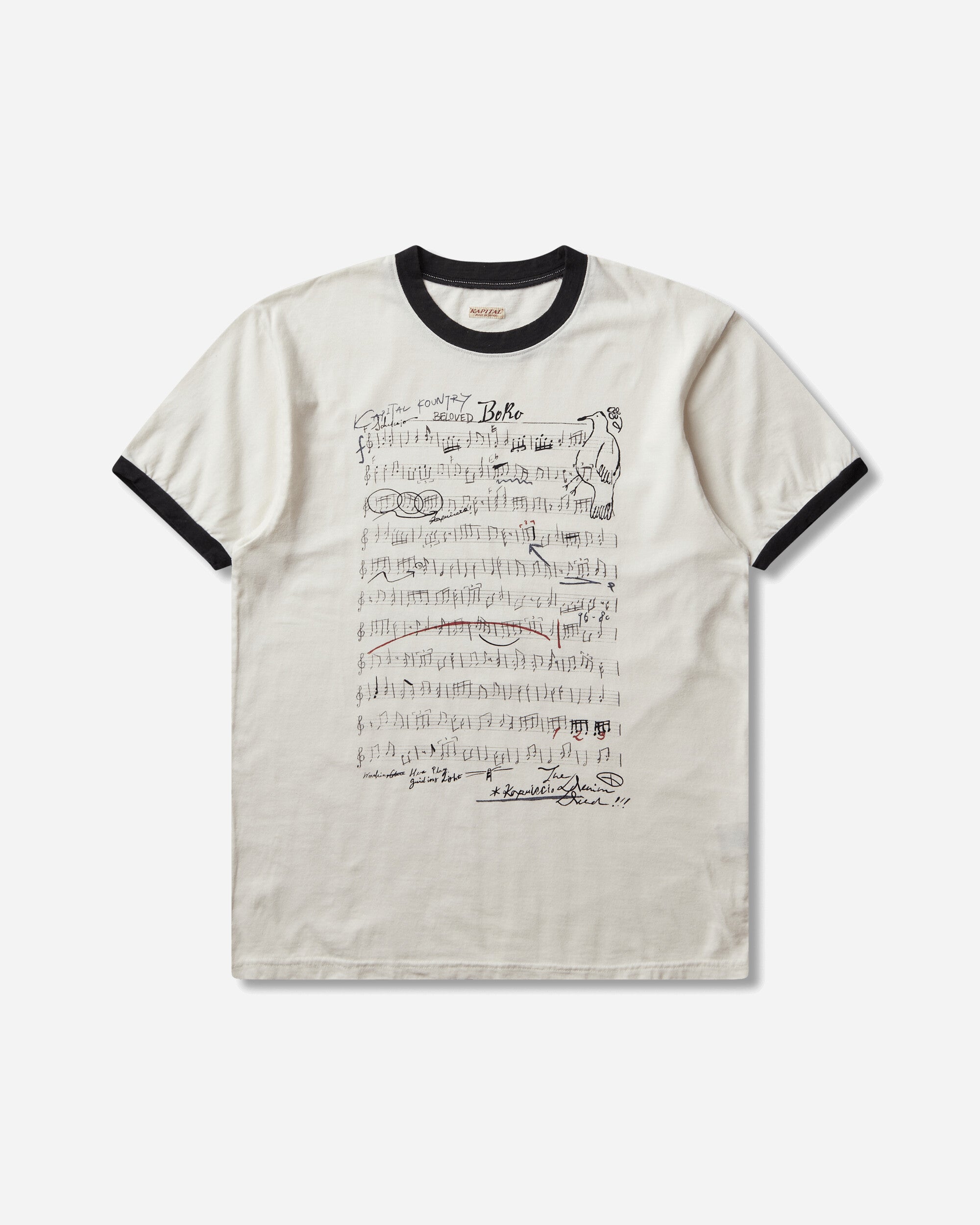 KAPITAL Men's 20/-Jersey Ringer T-Shirt (Boro Elegy) Ecru