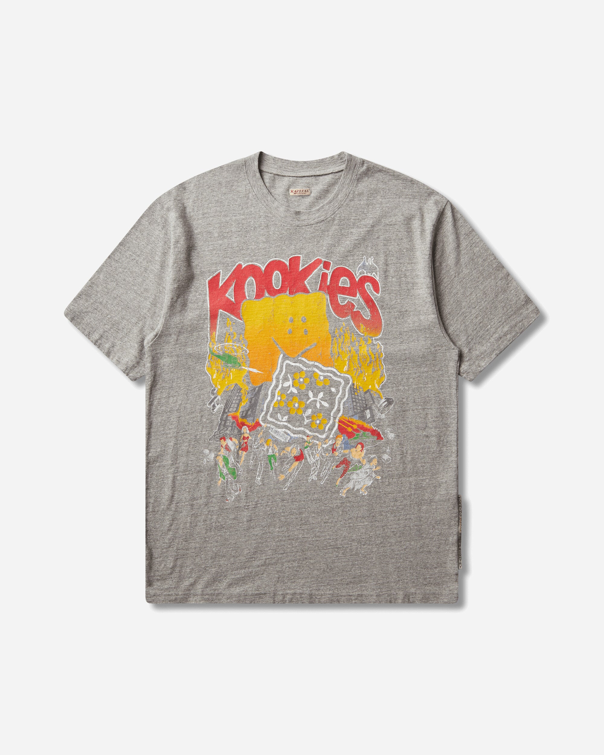 KAPITAL Men's Top Jersey Crew T-Shirt (Buster Peckish Bowy) Grey