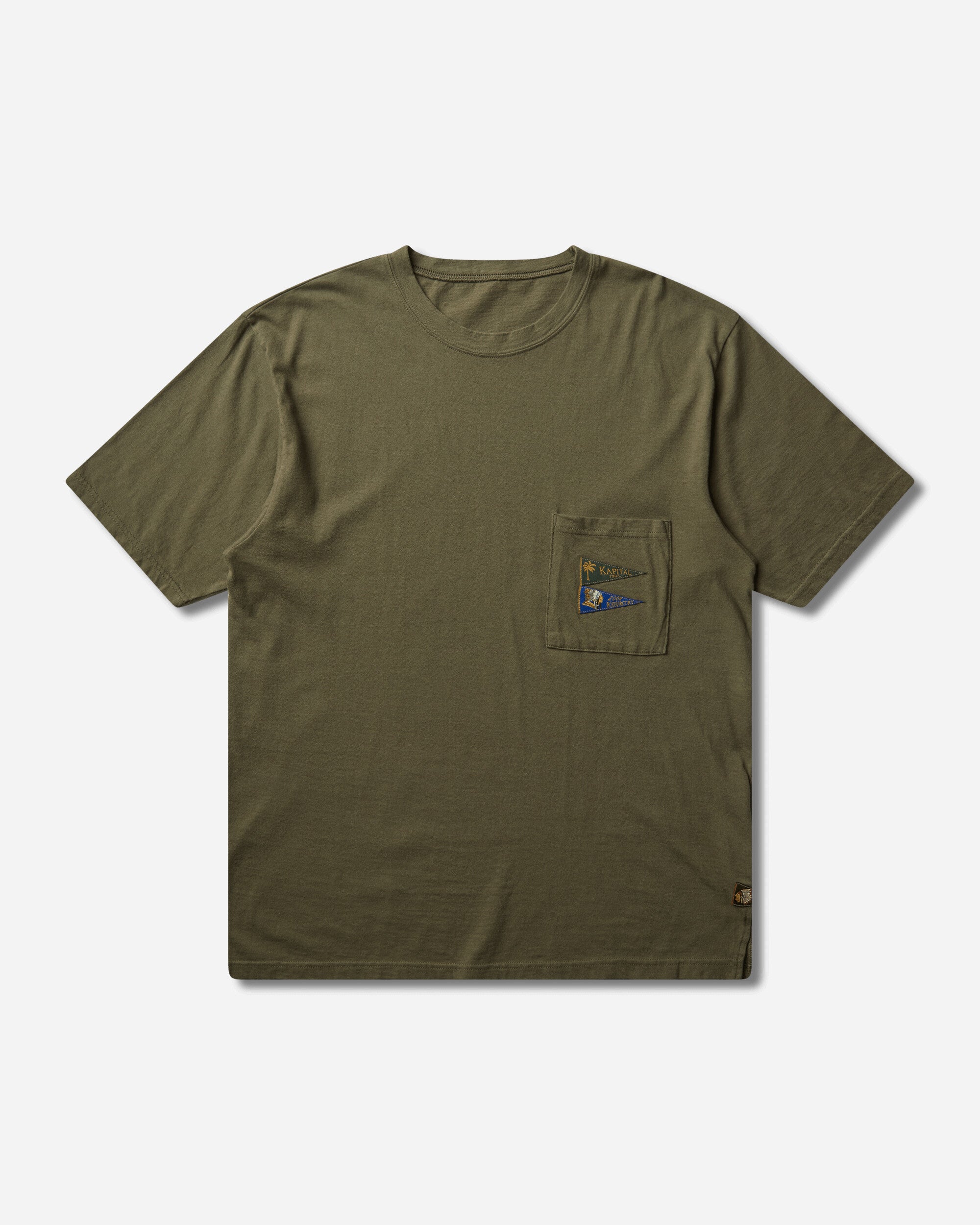 KAPITAL Men's 20/-Jersey Pennant T-Shirt (3Flags) Khaki