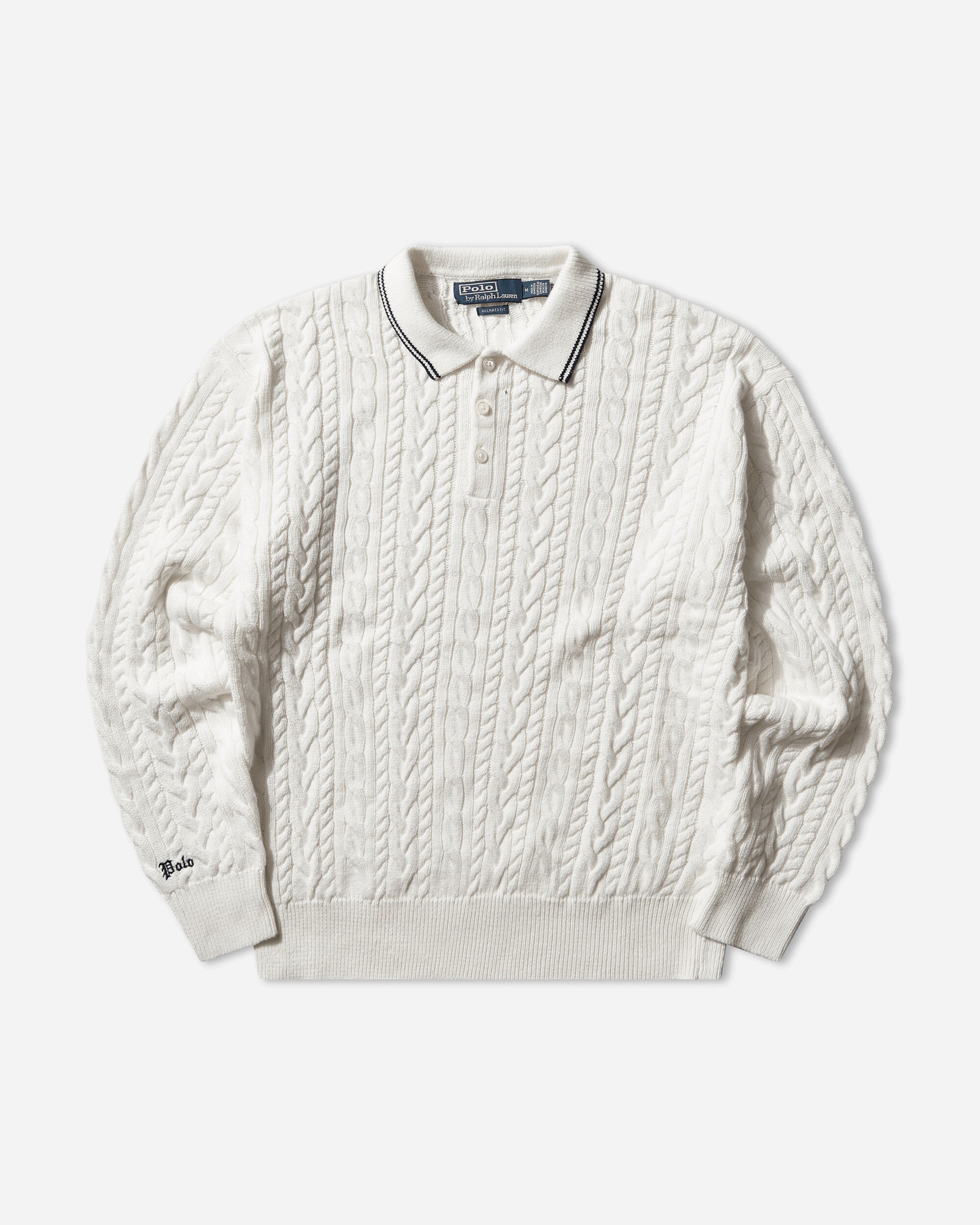 Polo Ralph Lauren Men's Relaxed Fit Cable-Knit Polo Jumper Trophy Cream