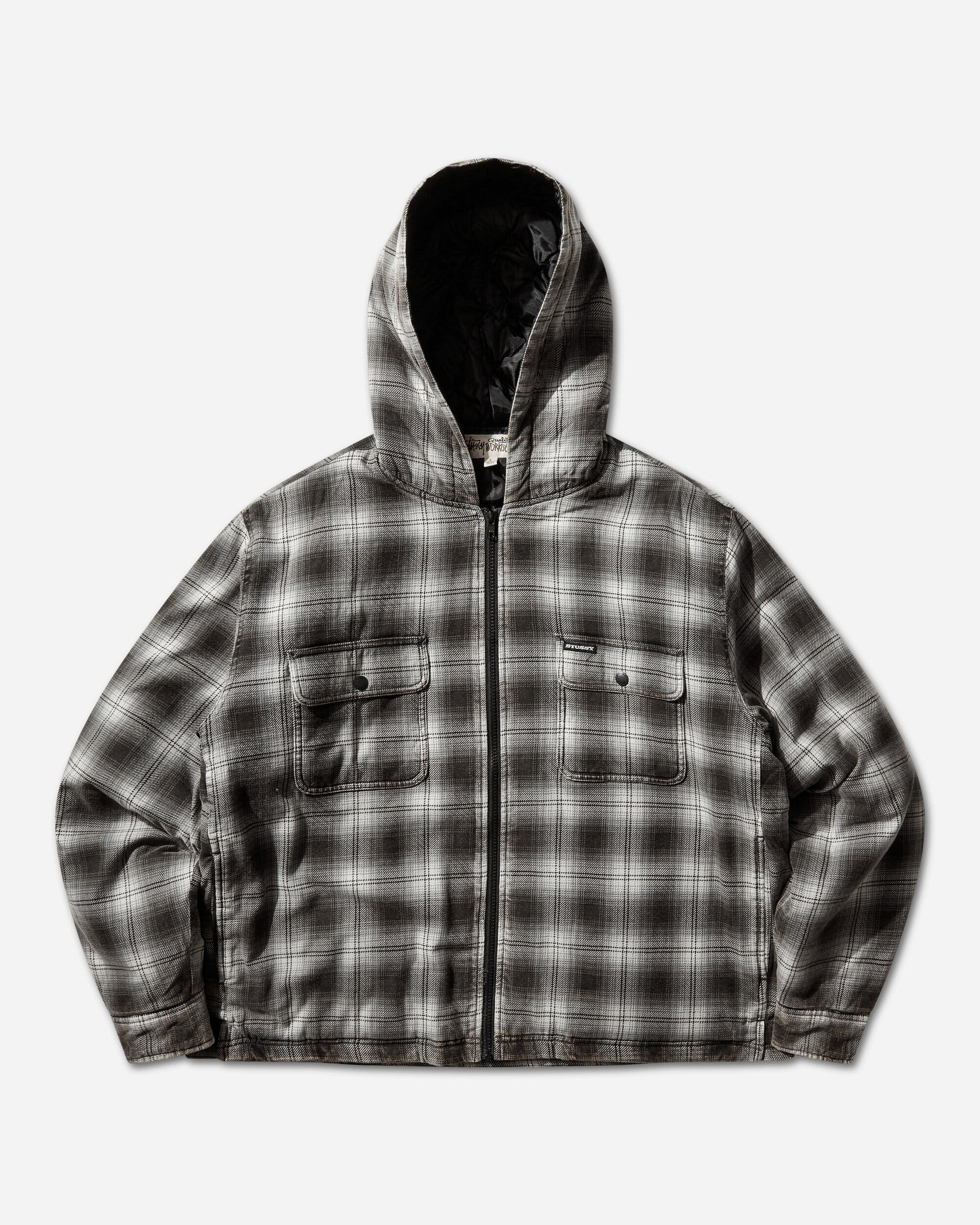 Stüssy Zip Hooded Plaid Shirt Charcoal
