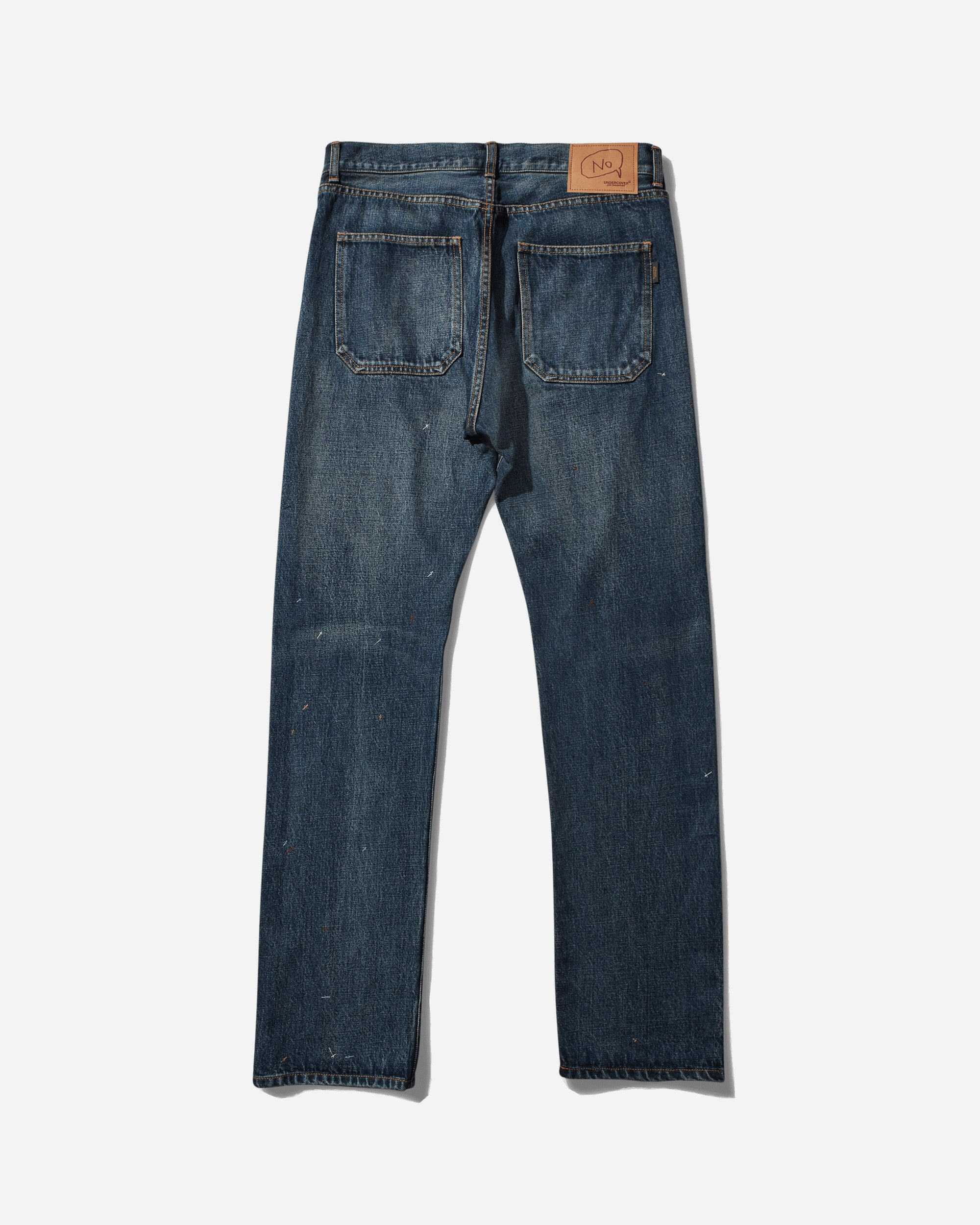 Undercover Men's Cross Embroidery Distressed Denim Pants Light Blue Indigo, view 2