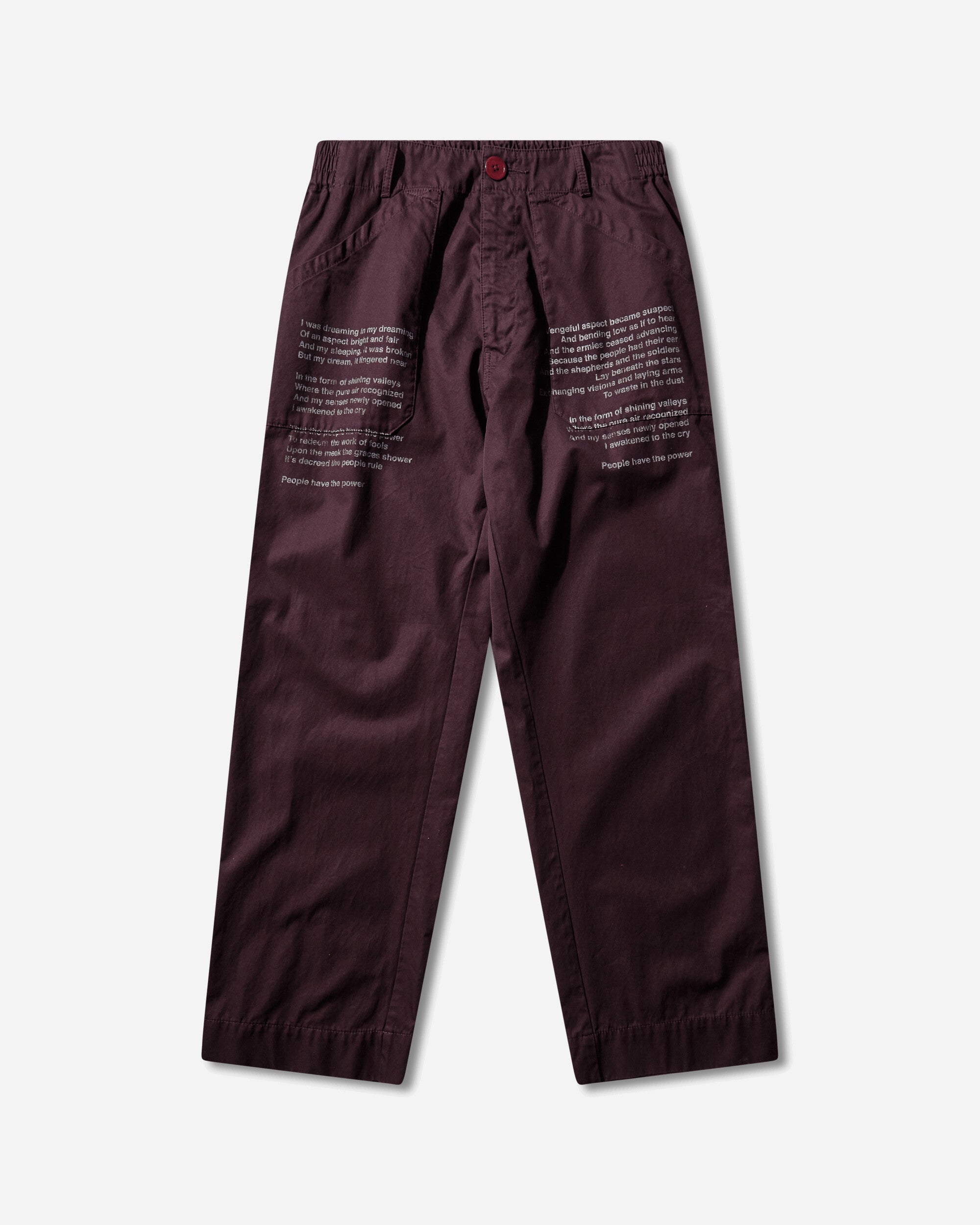 Undercover Men's People Have the Power Cotton Gabardine Pants Bordeaux