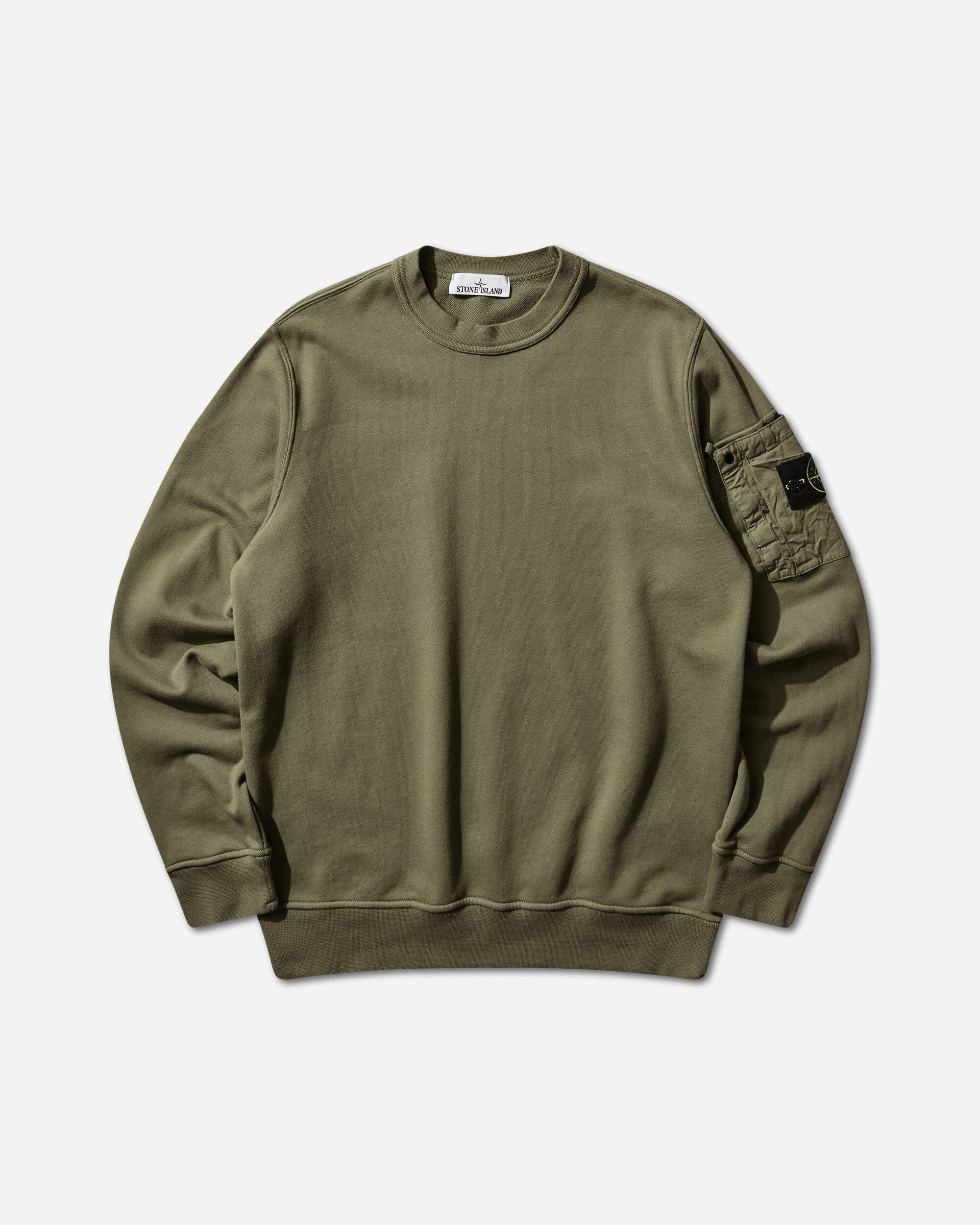 Stone Island Men's Cotton Fleece Pocket Crewneck Sweatshirt Military Green