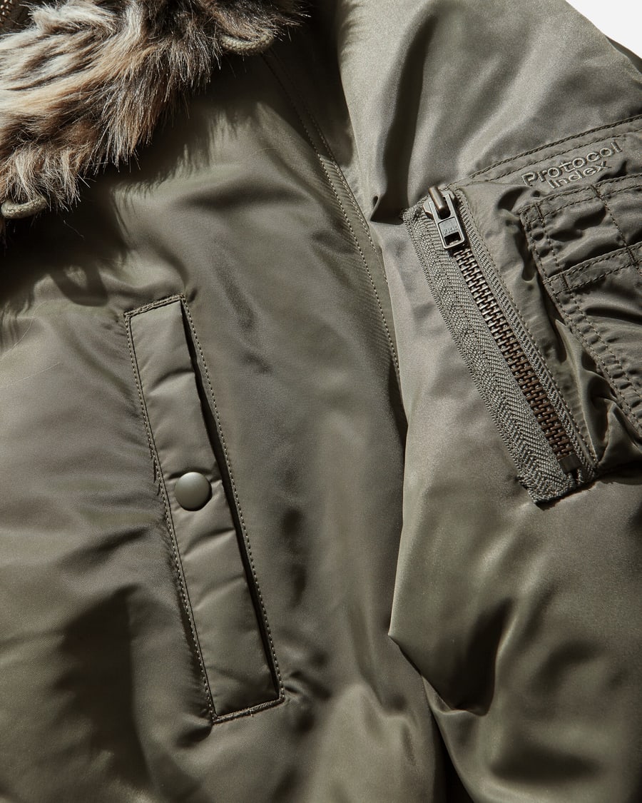 Protocol Index Exaggerated Shoulder Fur N2B Jacket Olive, view 4