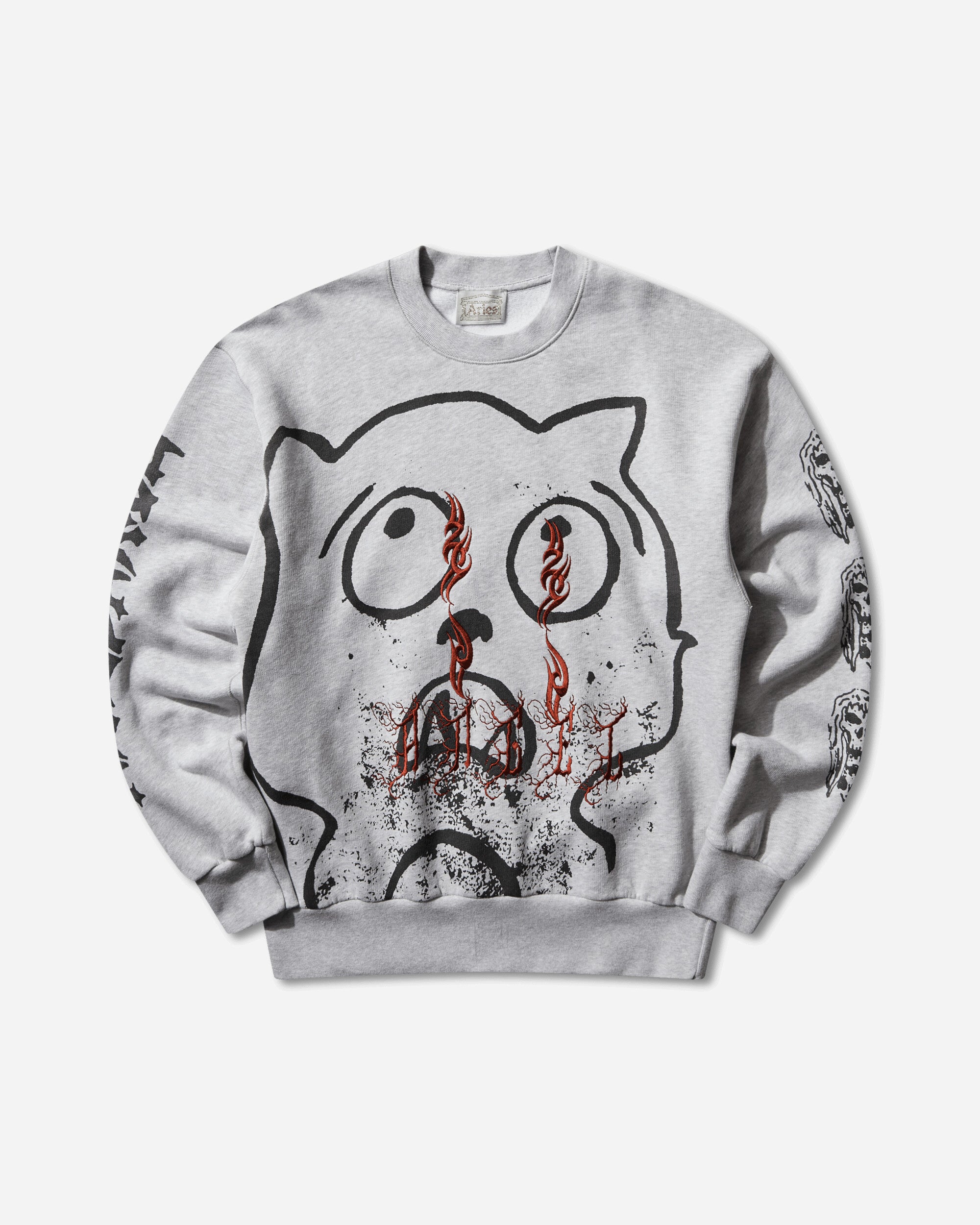 Aries Meowharishi Embroidered Sweatshirt Grey Marl