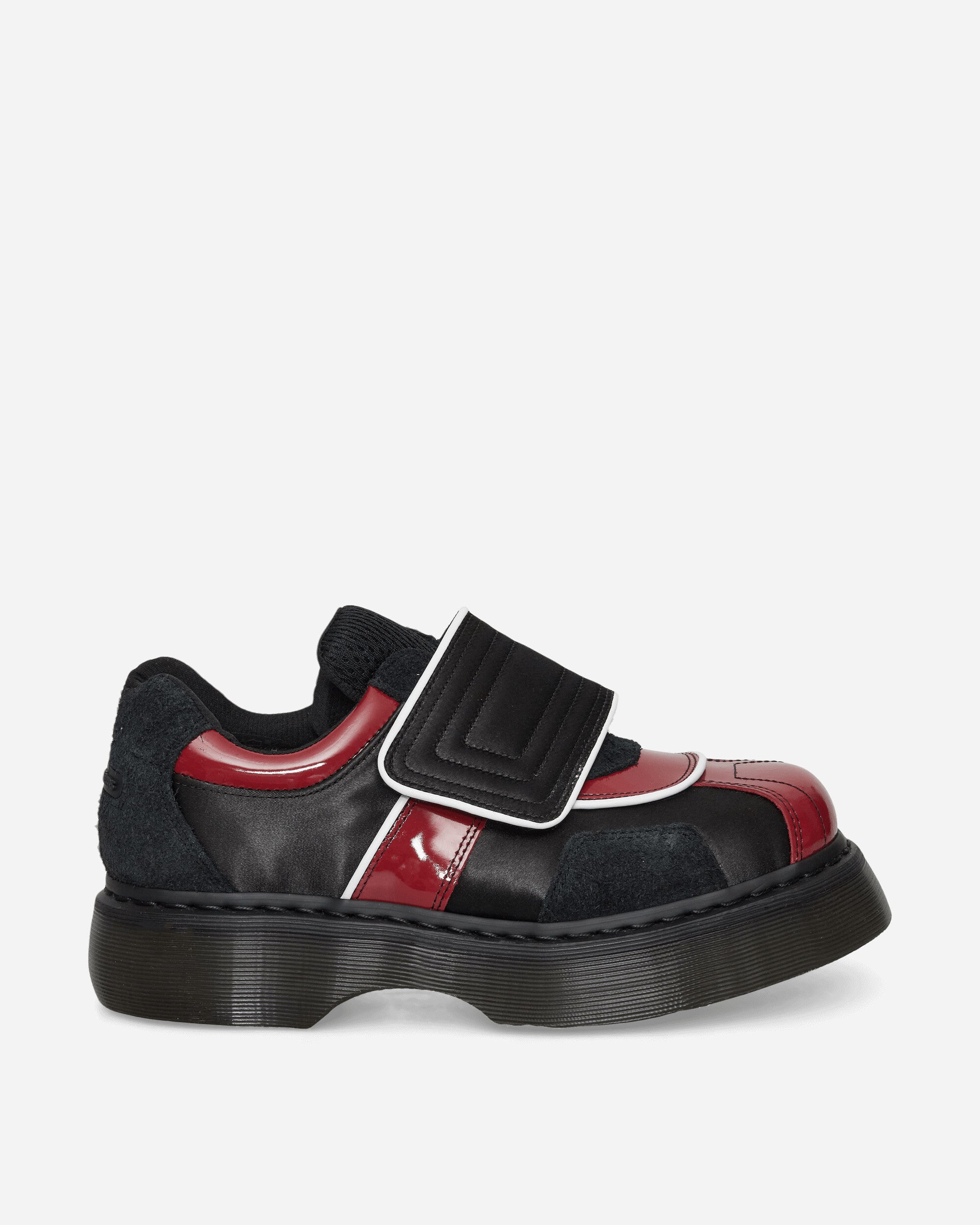 Dr. Martens Women's Buzz Strap Satin Lux High Gloss Patent Loafers Black / Scarlet Red