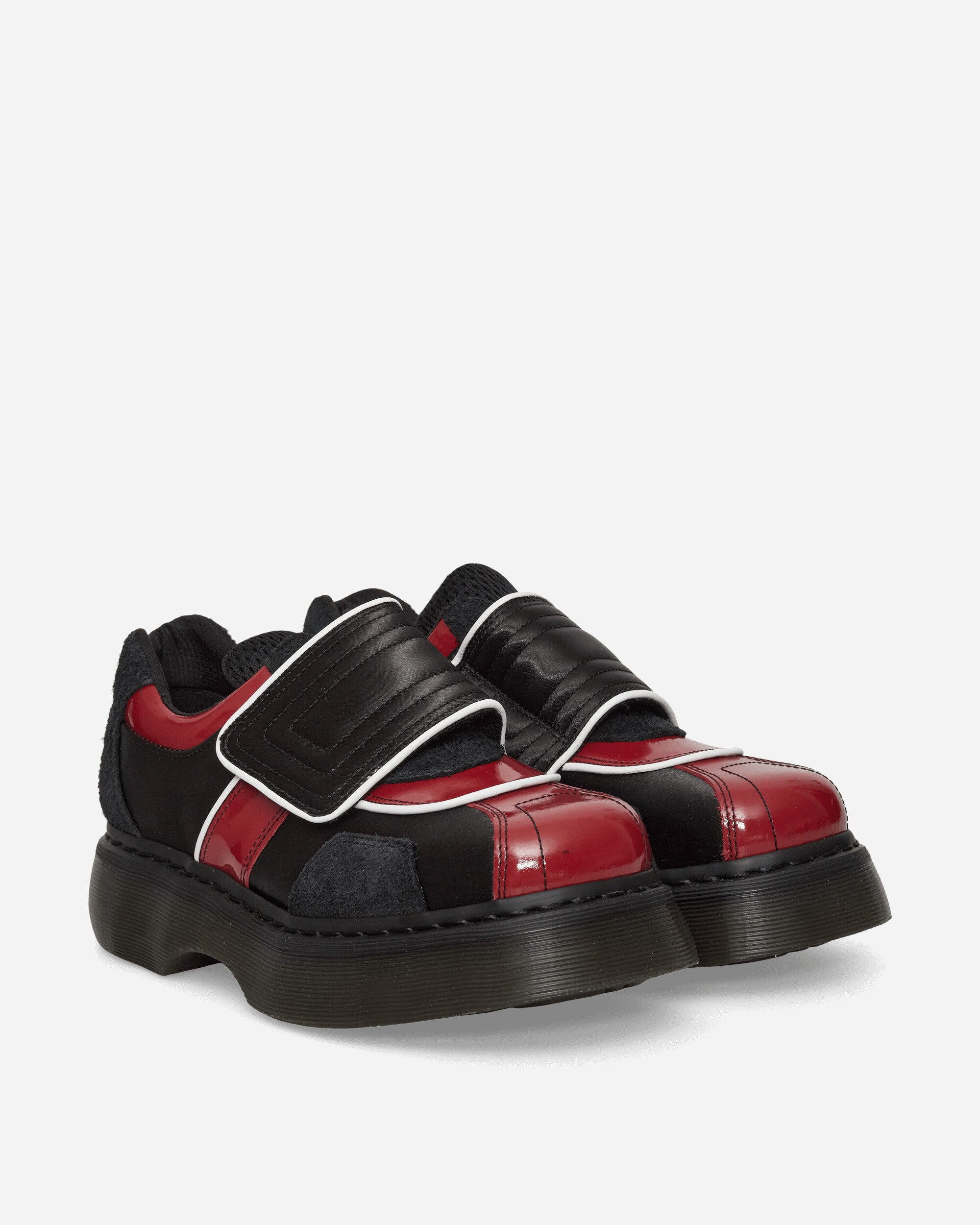 Dr. Martens Women's Buzz Strap Satin Lux High Gloss Patent Loafers Black / Scarlet Red, view 2