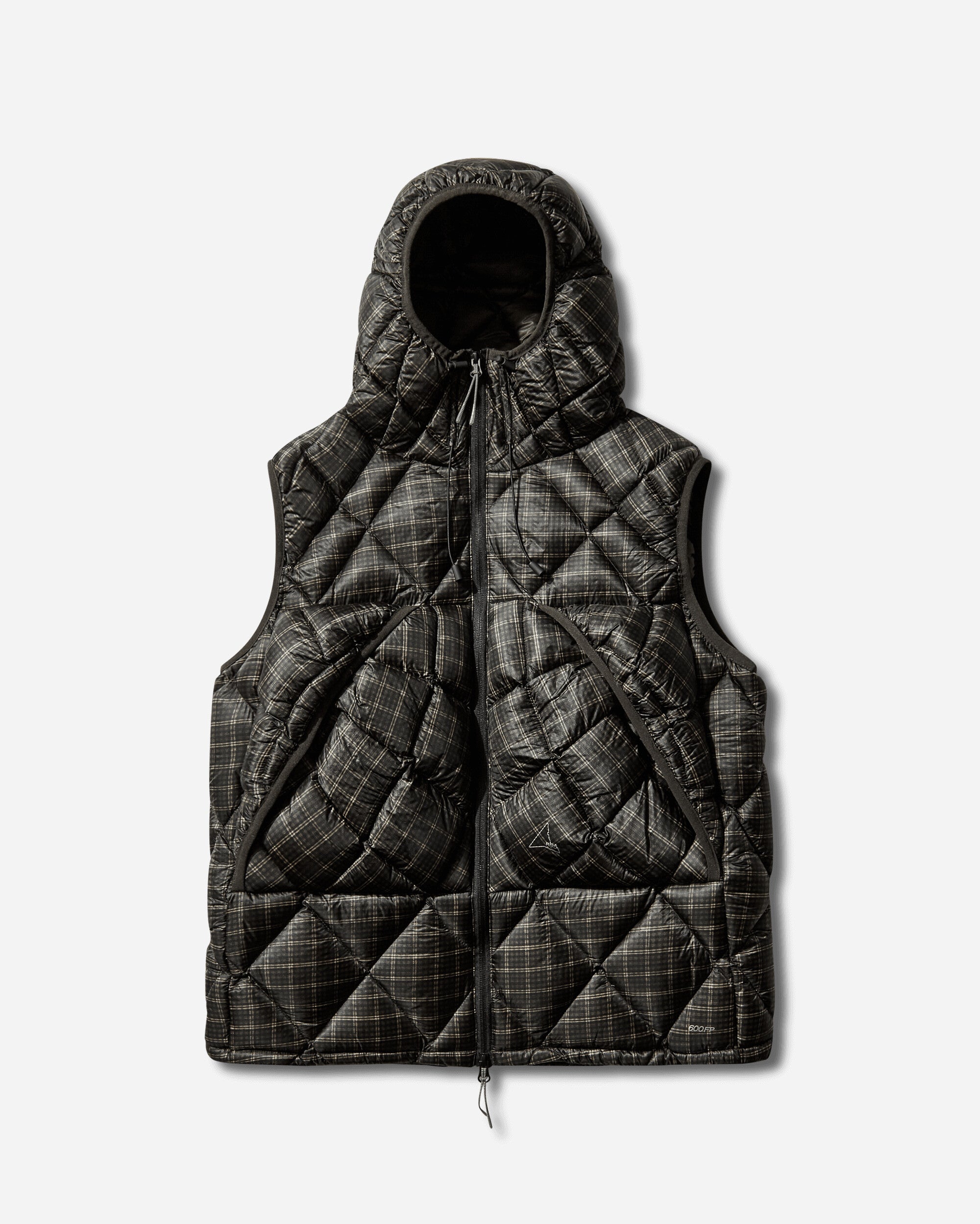 ROA Men's Nuna 600 Fill Power Printed Check Hooded Down Vest Anthracite