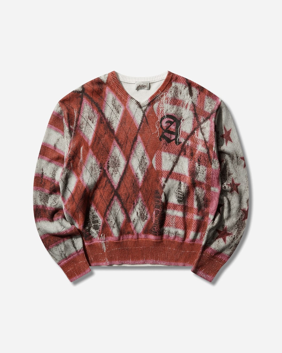 Aries Digi Patchwork V Neck Knit Sweater Multicolor