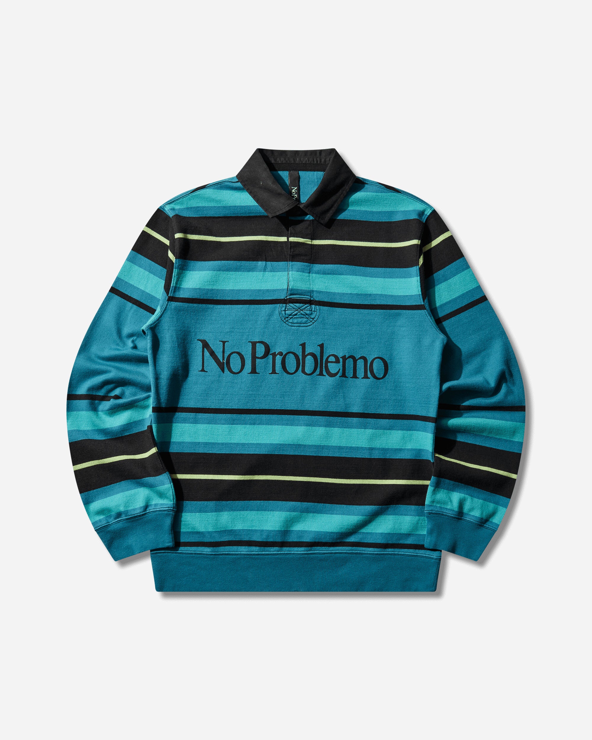 No Problemo Striped Longsleeve Rugby Shirt Aqua