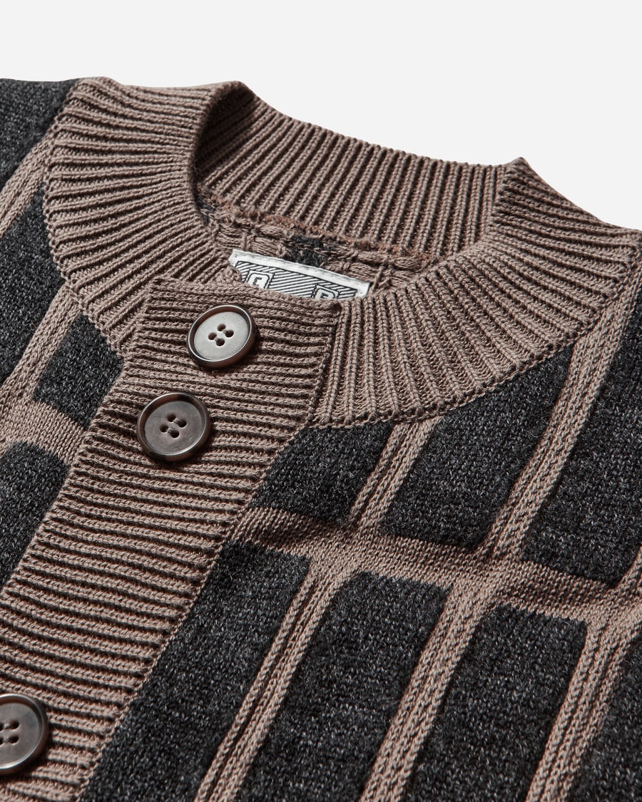Cav Empt Men's Rectangular Bar Knit Cardigan Brown, view 4