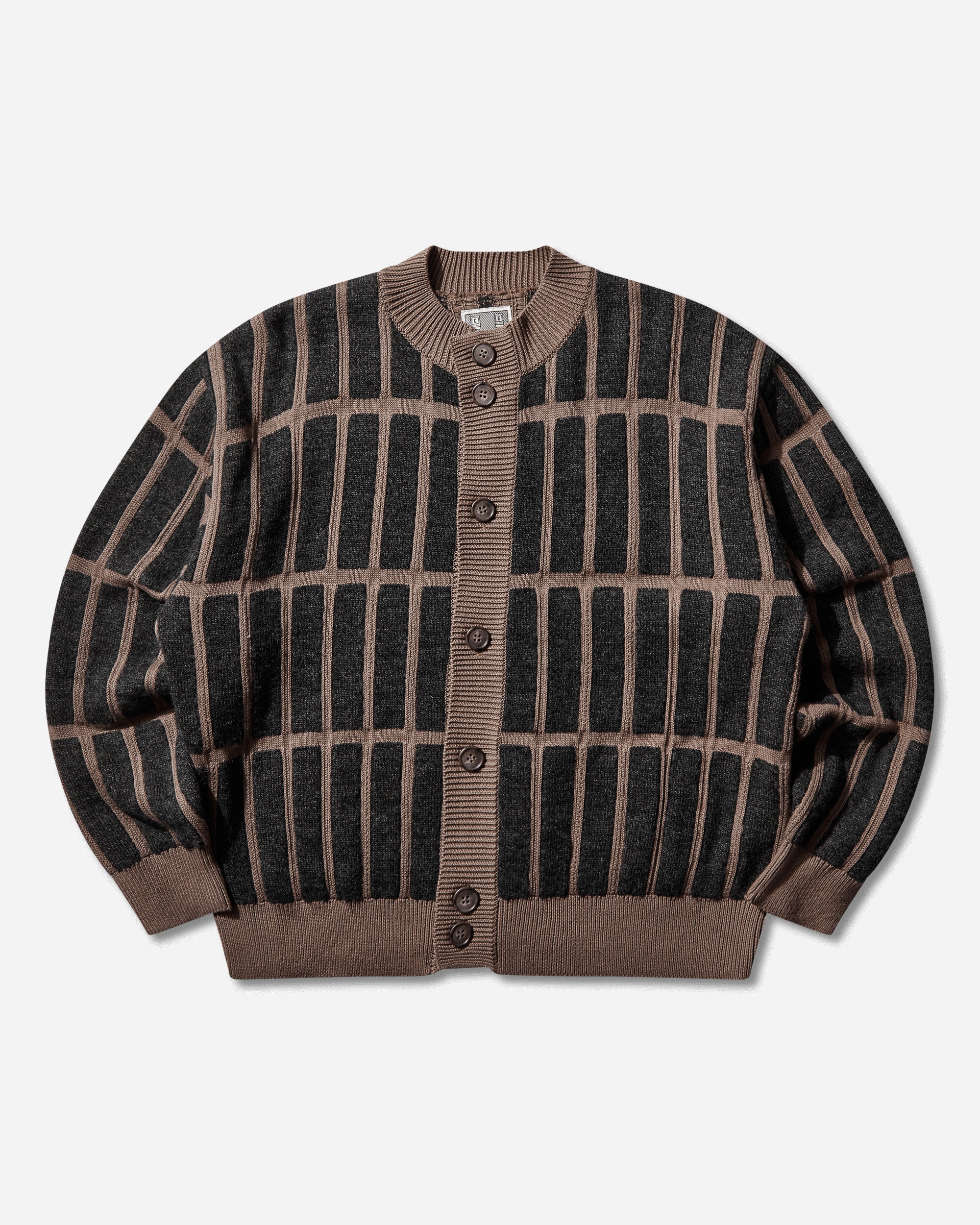 Cav Empt Men's Rectangular Bar Knit Cardigan Brown