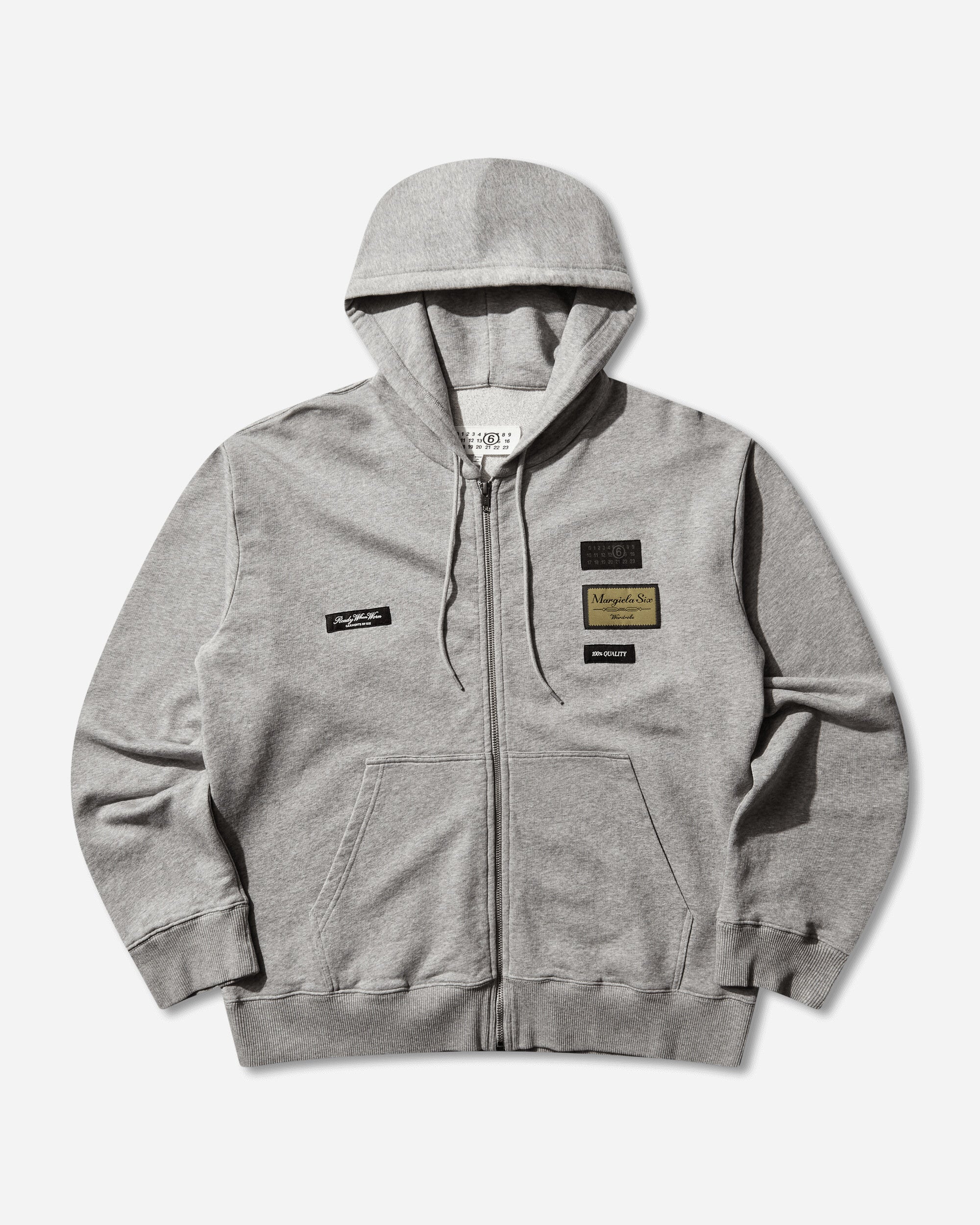 MM6 Maison Margiela Men's Label Patch Zip Hoodie Light Grey Melange