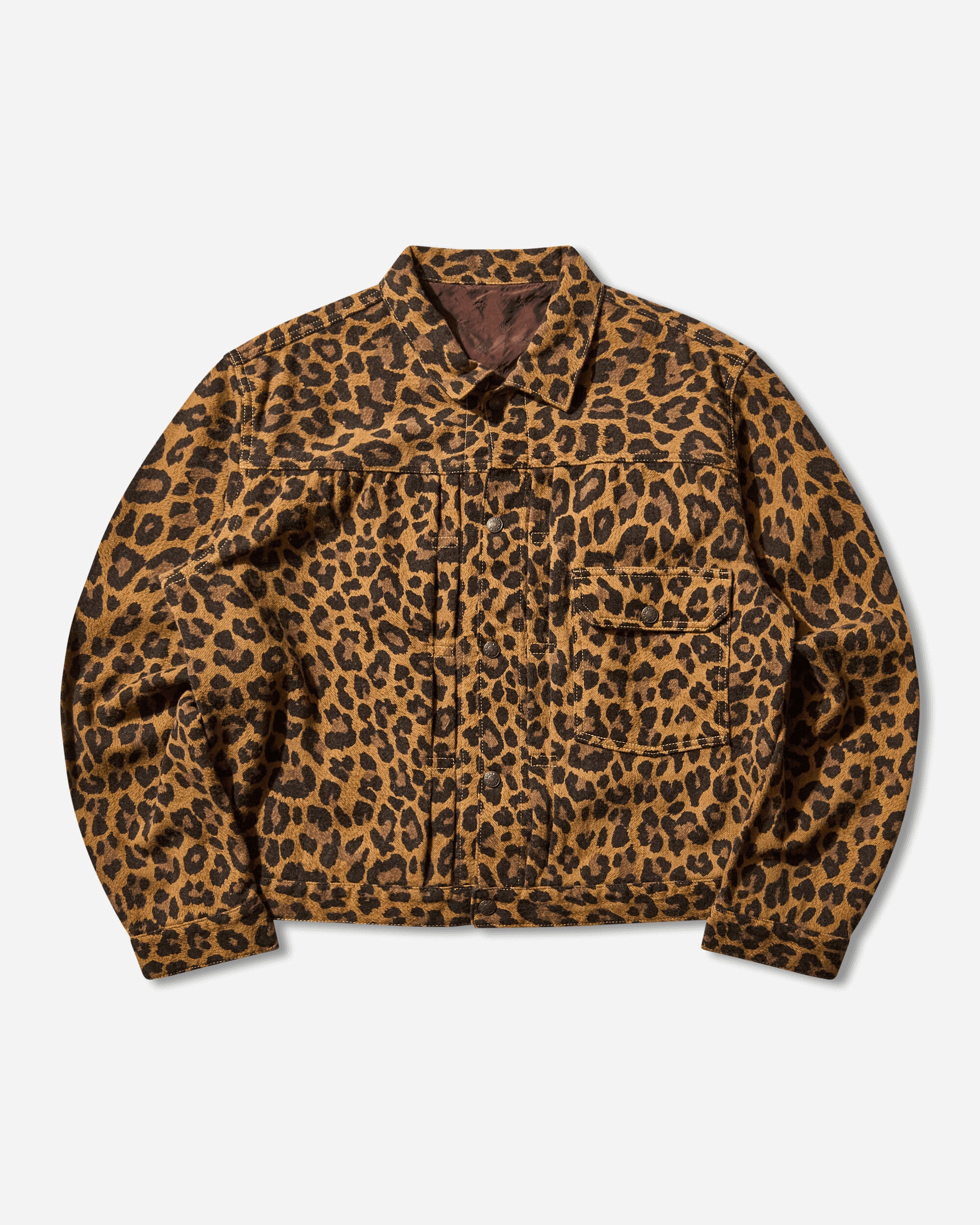 KAPITAL Men's Twill Aging-Wool Leopard 1st Jacket Brown