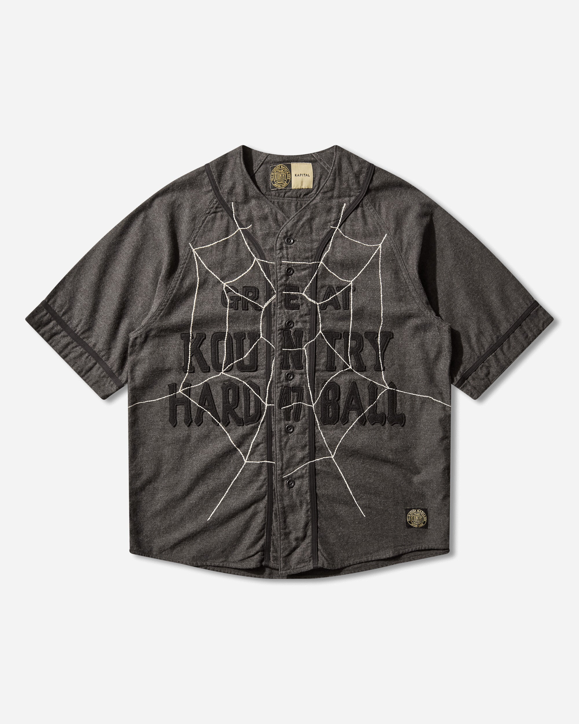 KAPITAL Men's Cotton Wool Great Kountry Baseball Shirt Dark Gray