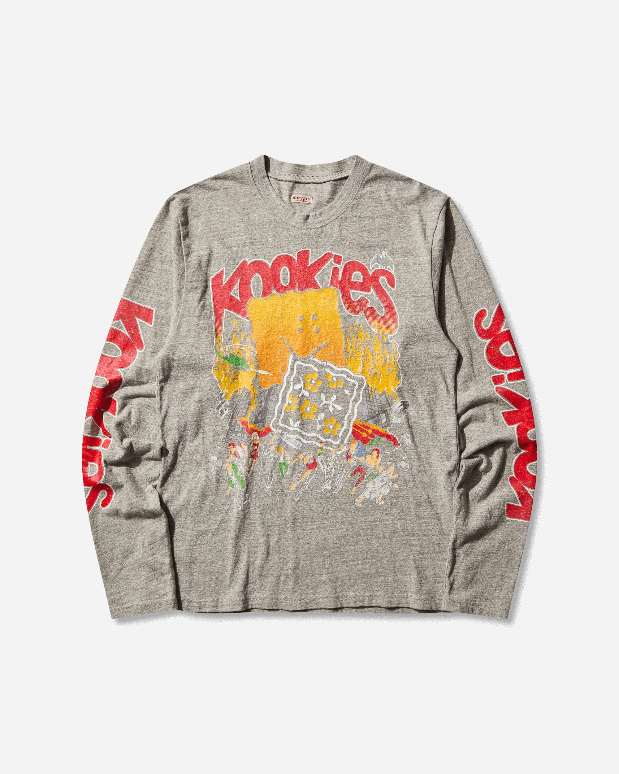 KAPITAL Men's Top Jersey Crew Longsleeve T-Shirt (Buster Peckish Bowy) Grey
