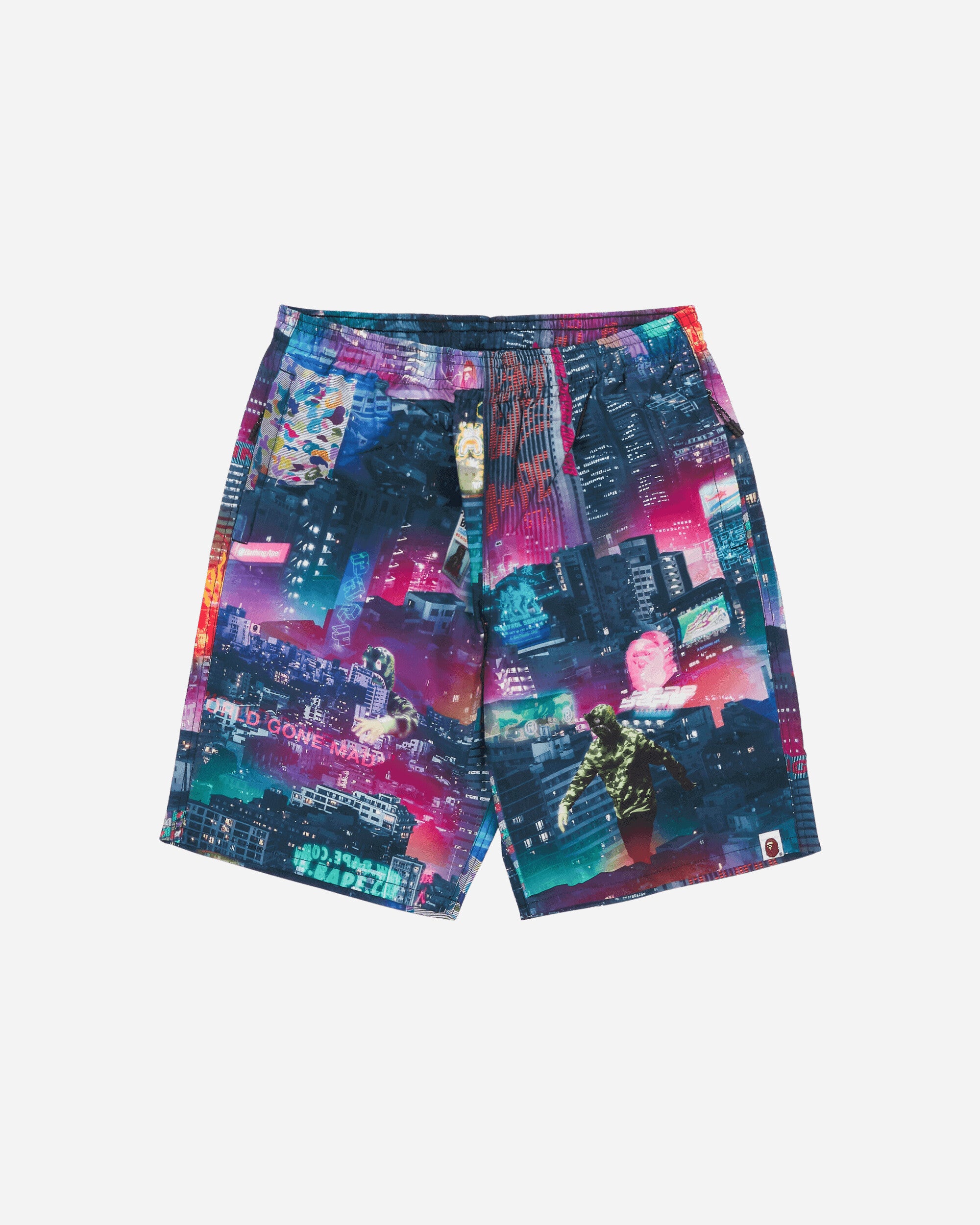 A Bathing Ape Men's Neon Tokyo Track Shorts Multicolor