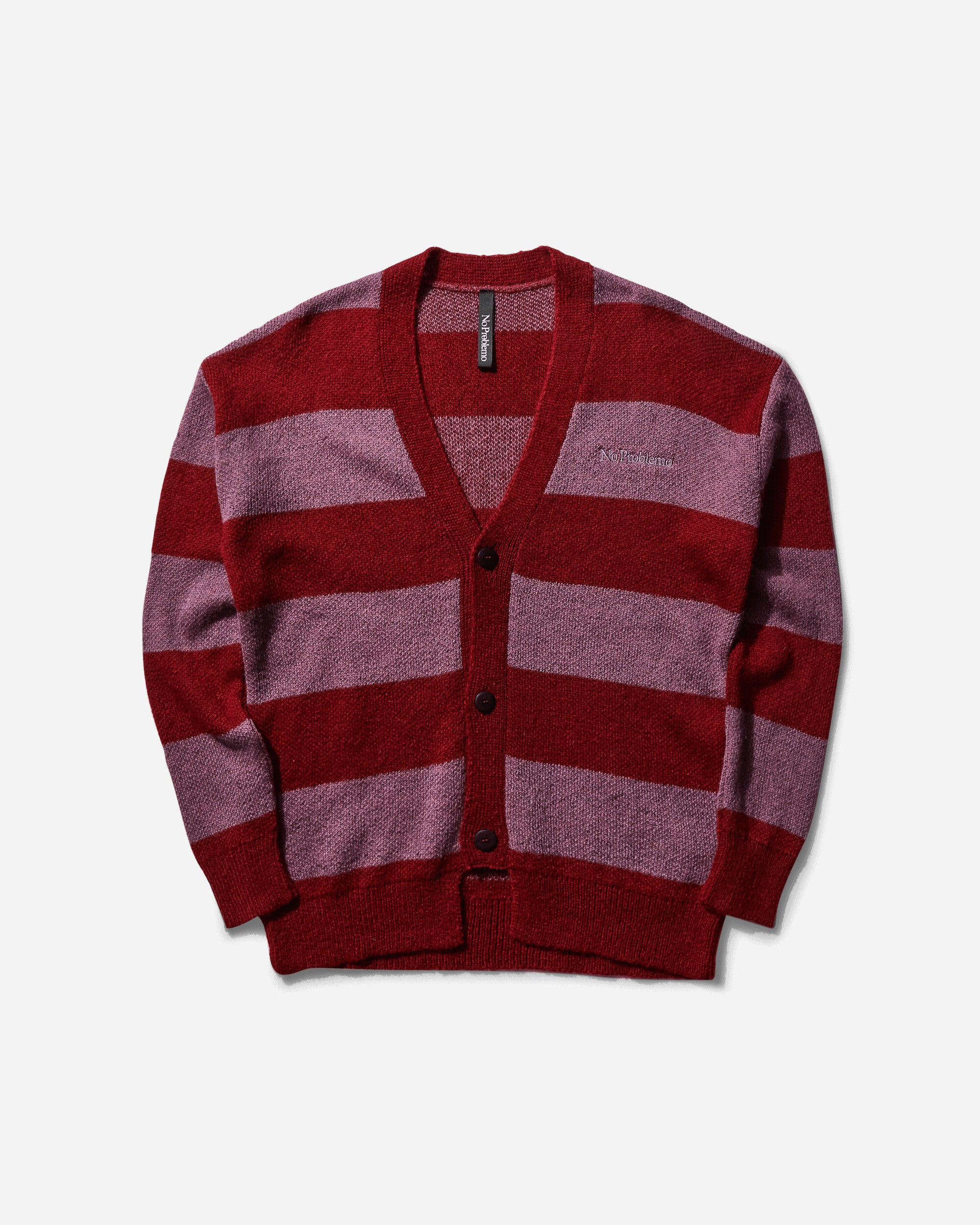 No Problemo Men's Striped Mohair Oversized Cardigan Burgundy