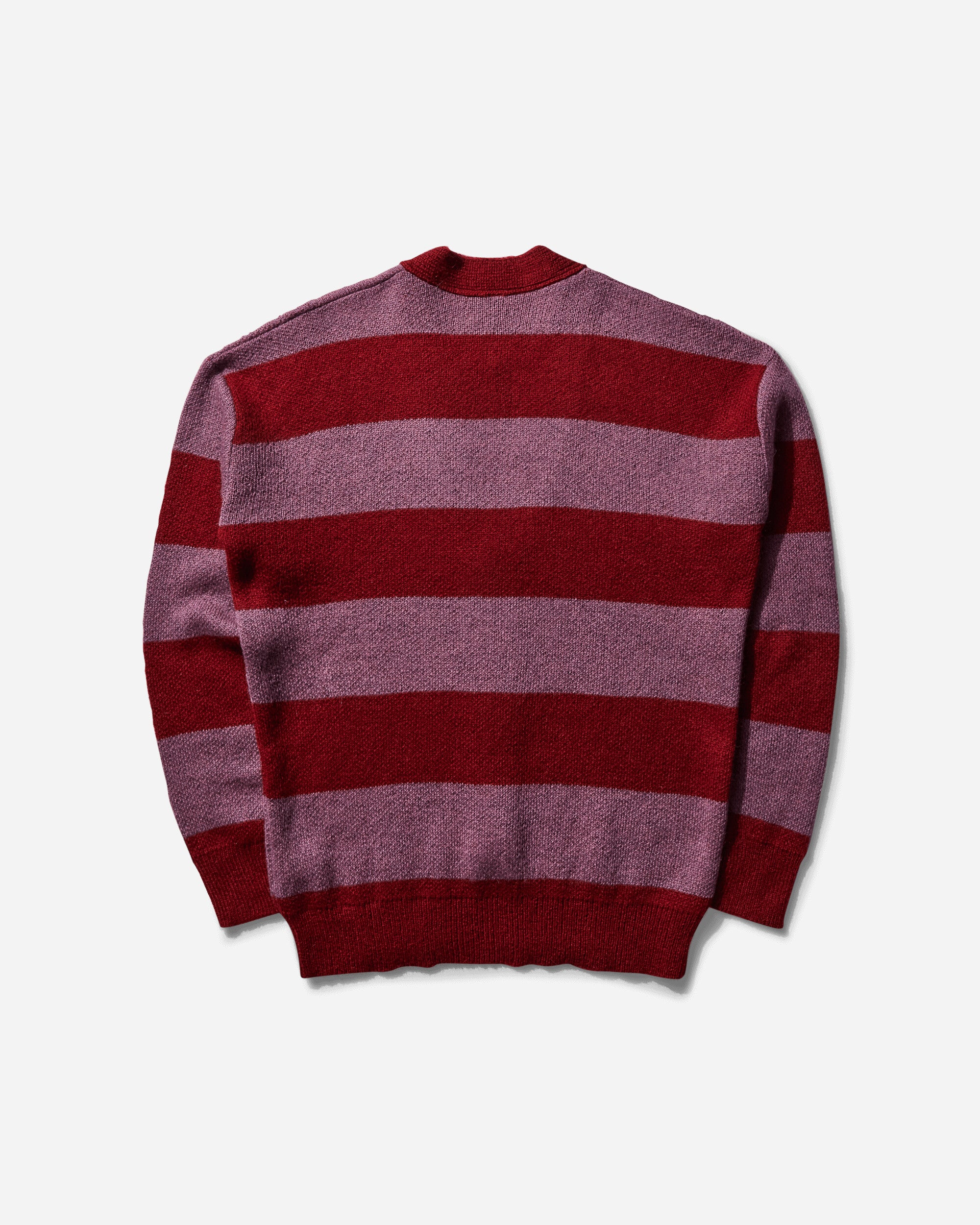 No Problemo Men's Striped Mohair Oversized Cardigan Burgundy, view 2