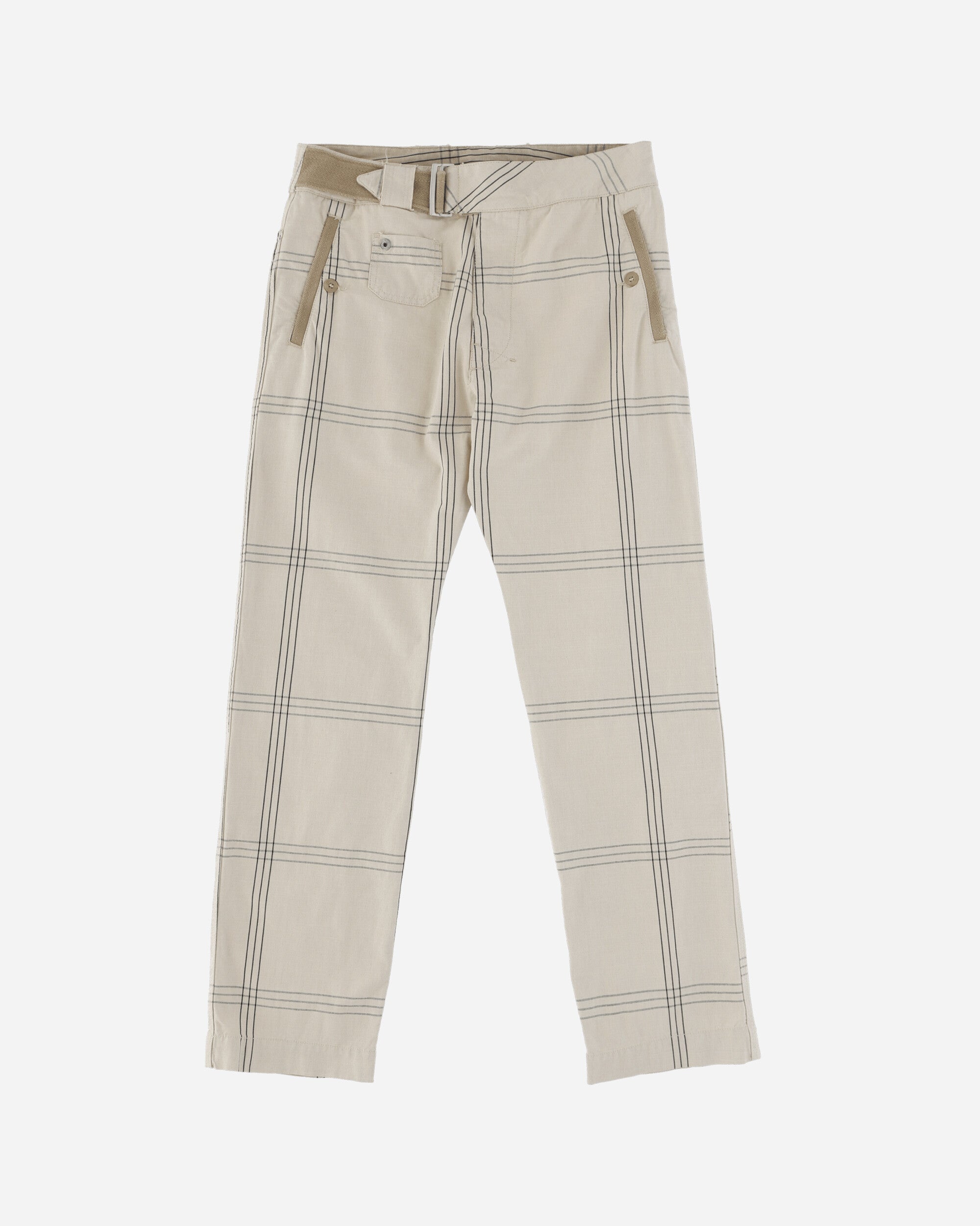 Pezze Vintage Deadstock Checked Belted Trousers Beige