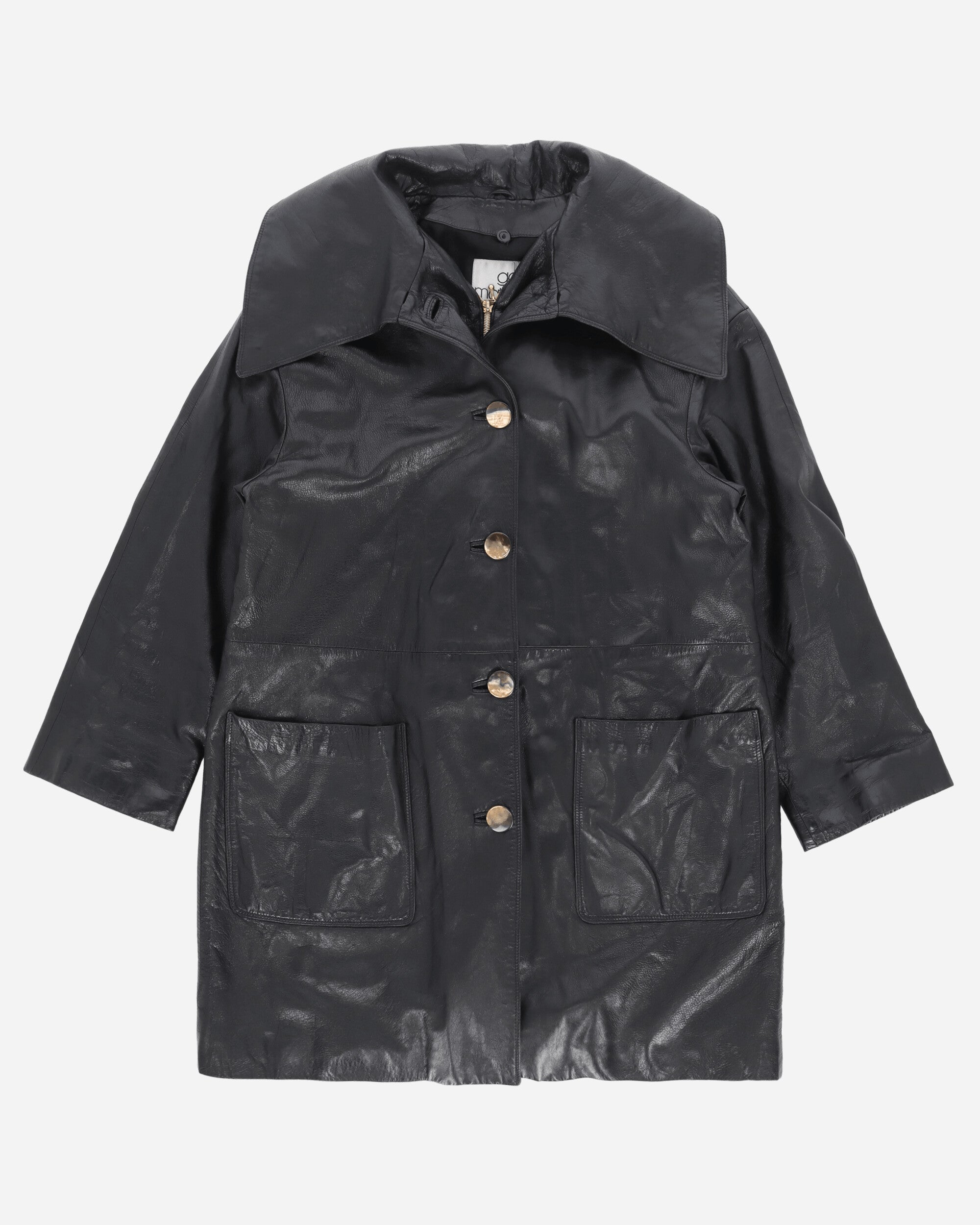 Pezze Vintage Women's Leather Single Line Trench Coat Black