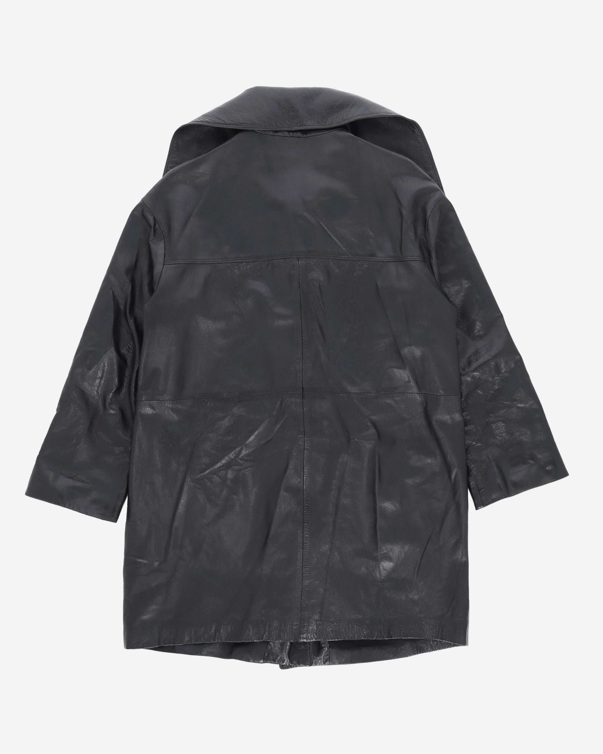 Pezze Vintage Women's Leather Single Line Trench Coat Black, view 2