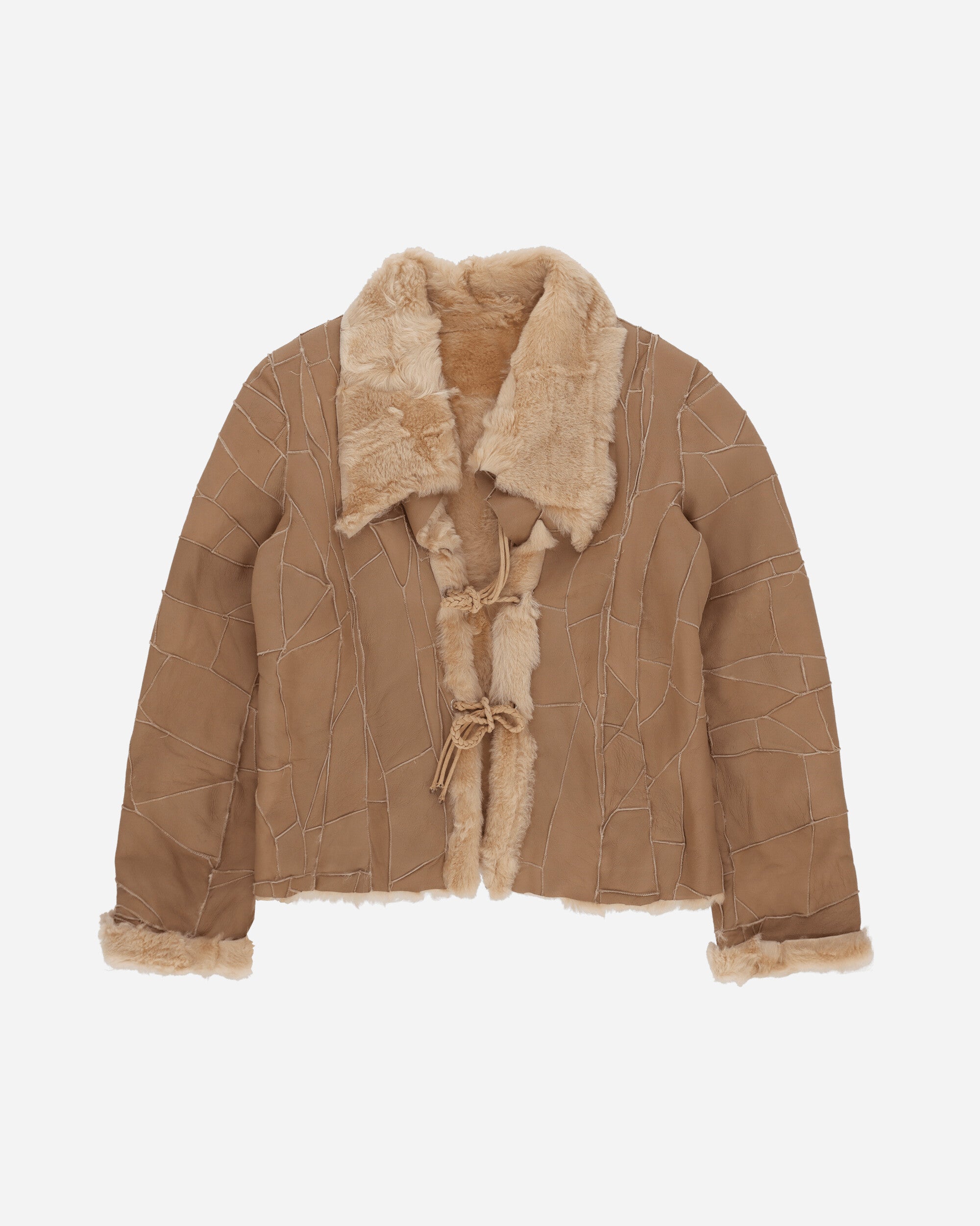 Pezze Vintage Women's Patchwork Shearling Leather Jacket Brown