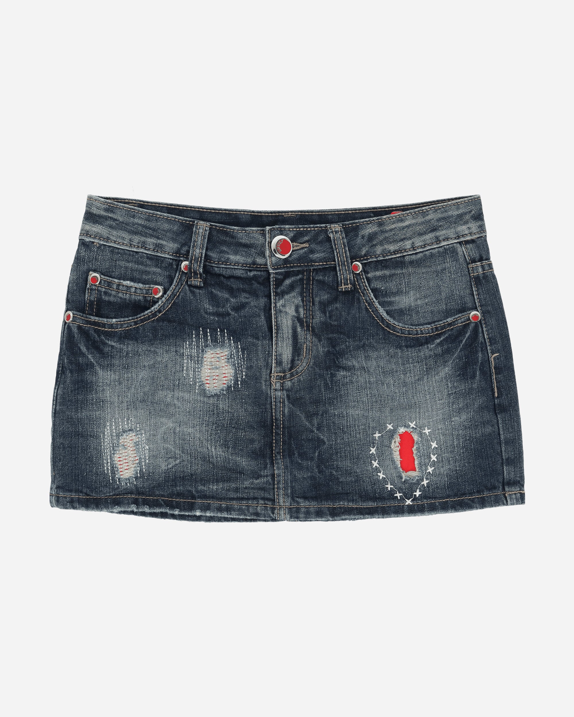 Pezze Vintage Women's Distressed Denim Mini Skirt Blue