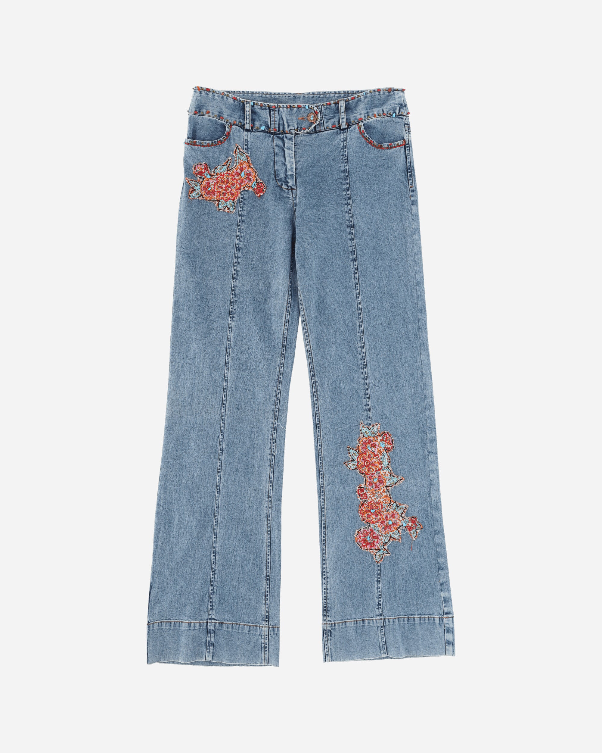 Pezze Vintage Women's Beads Low Waist Jeans Blue