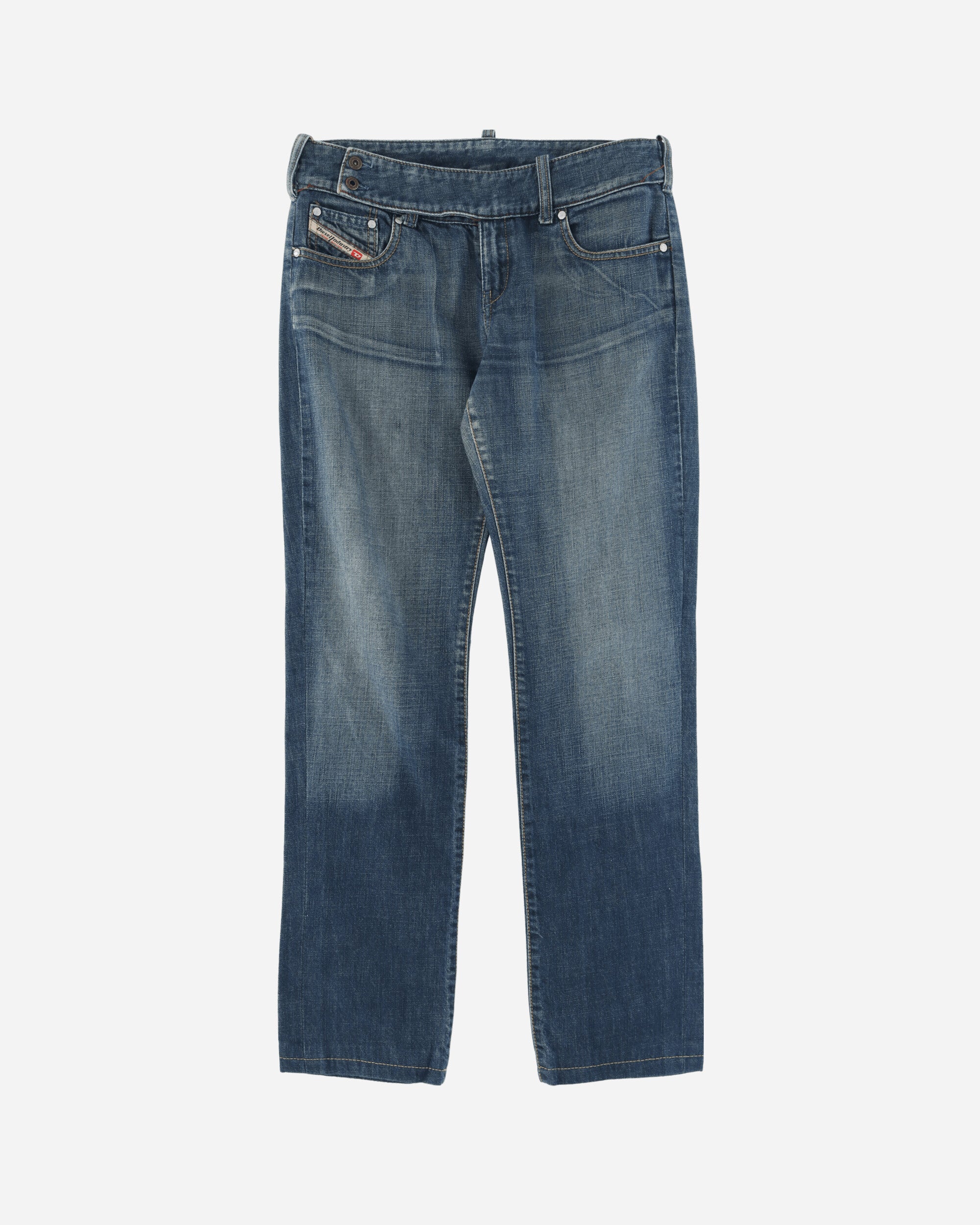 Pezze Vintage Women's Low Waist Belted Jeans Blue