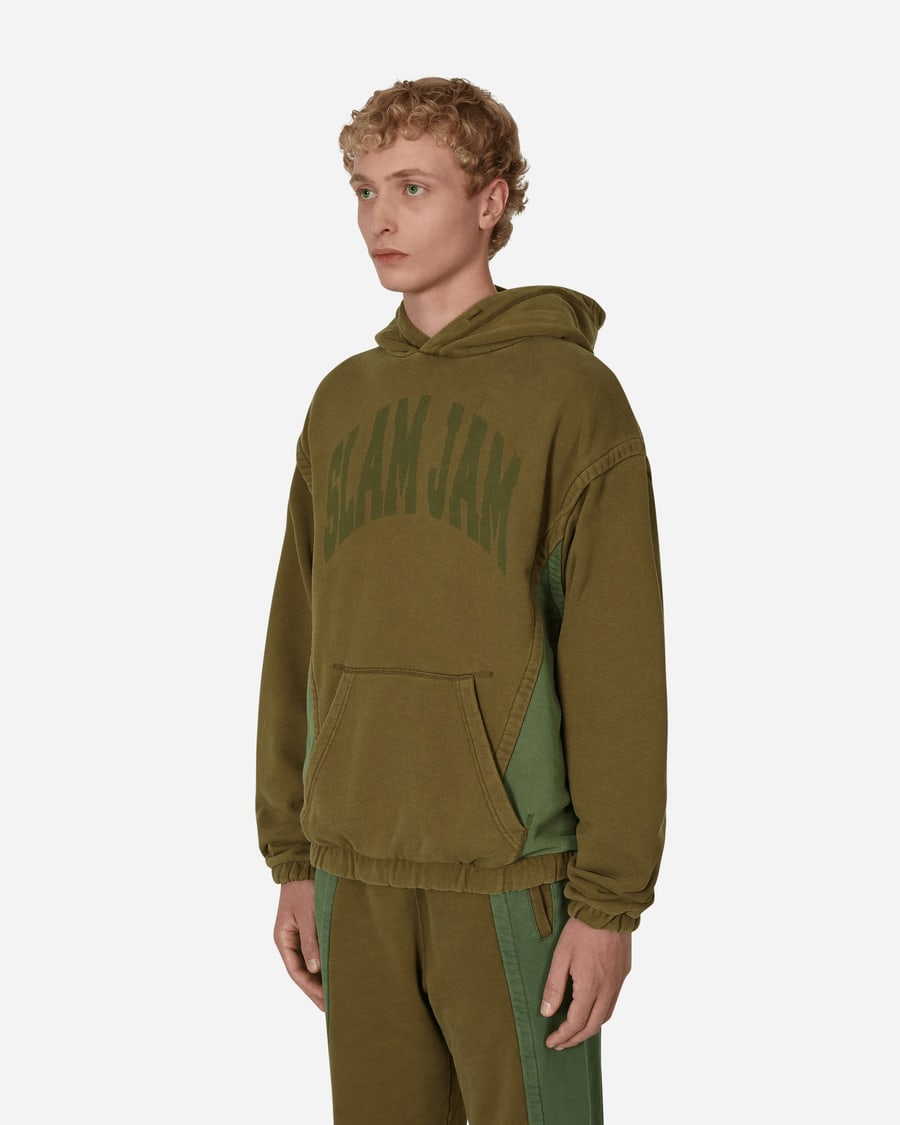Slam Jam Panel Hooded Sweatshirt Green / Brown, view 2